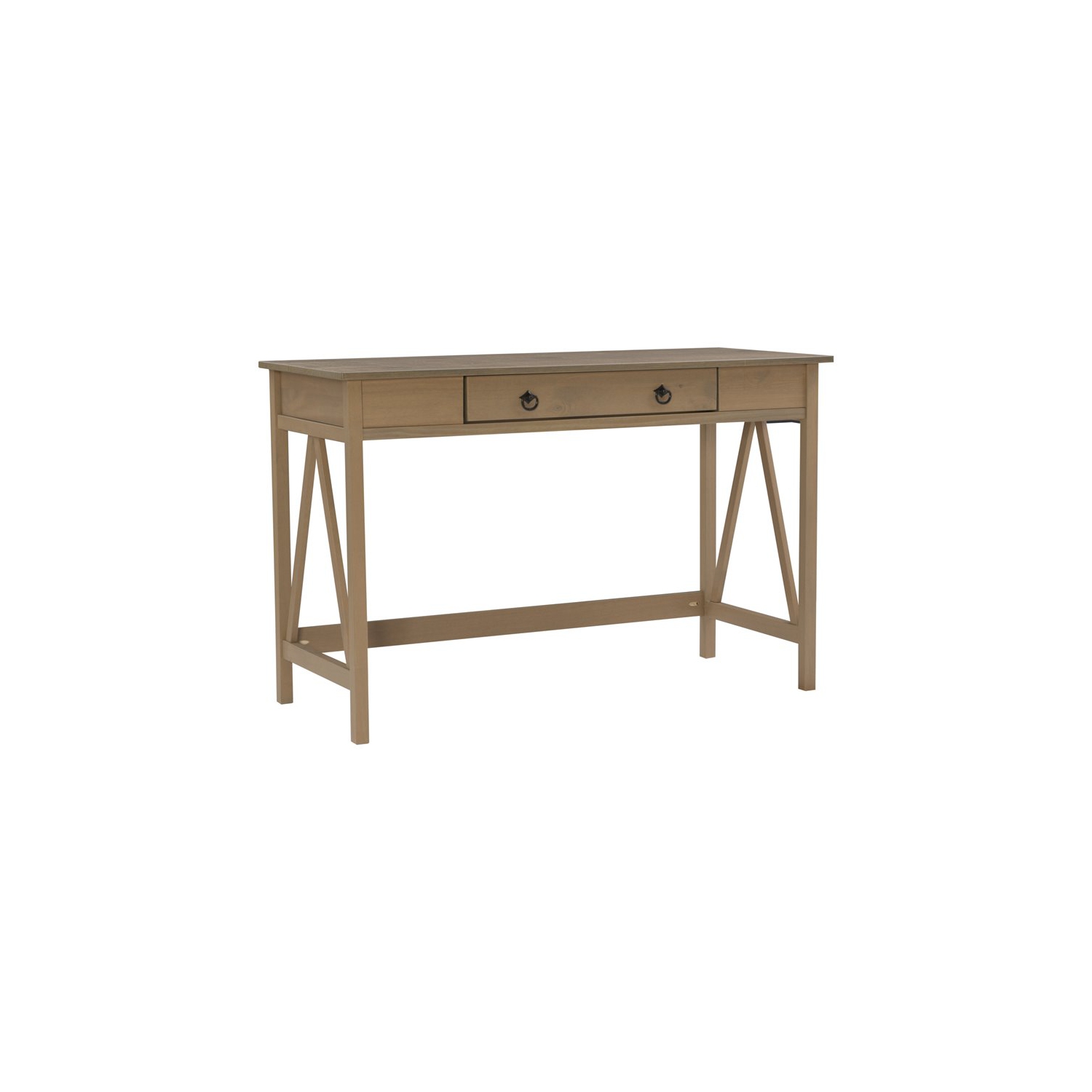 Linon Titian Pine Wood One Drawer Desk in Driftwood Brown