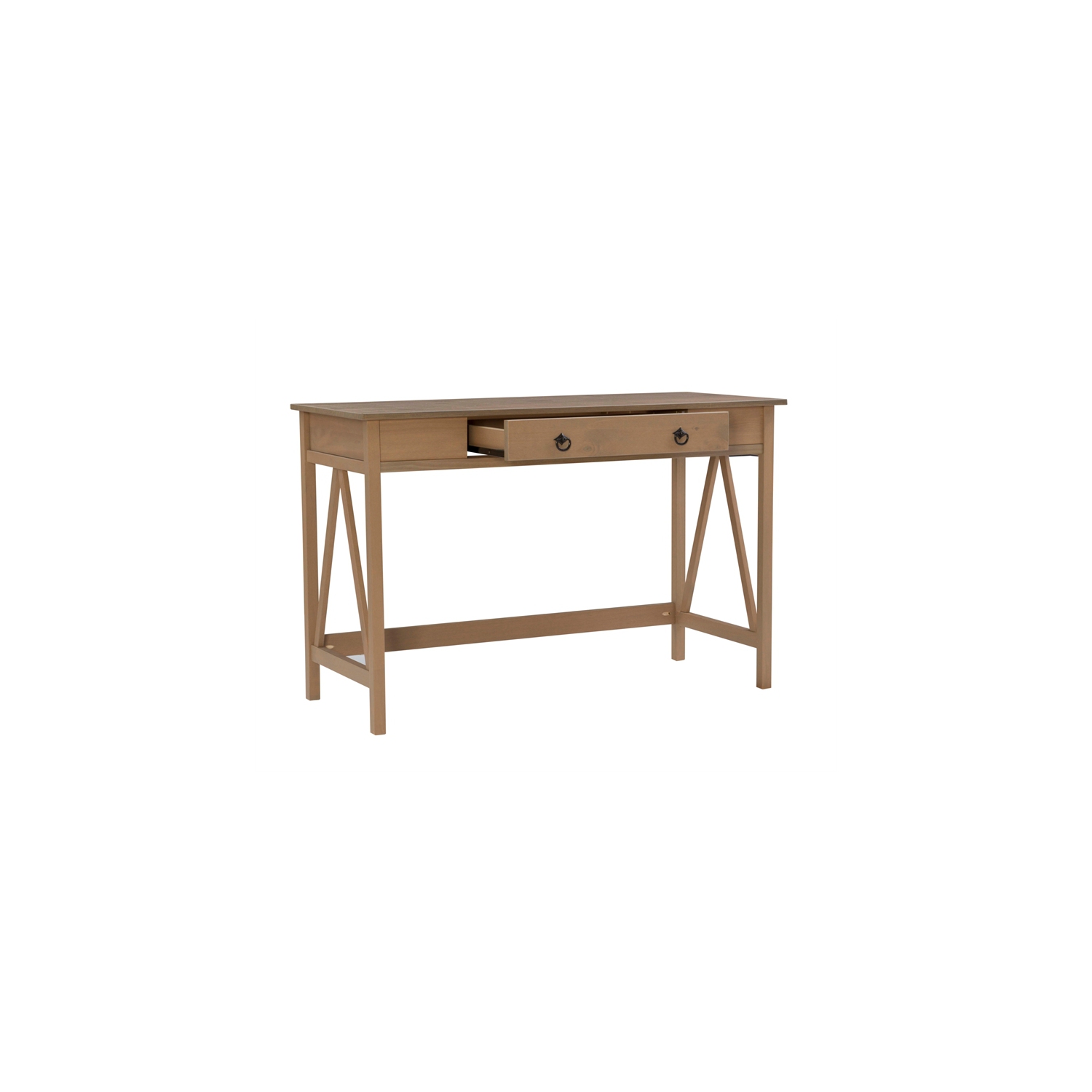 Linon Titian Pine Wood One Drawer Desk in Driftwood Brown