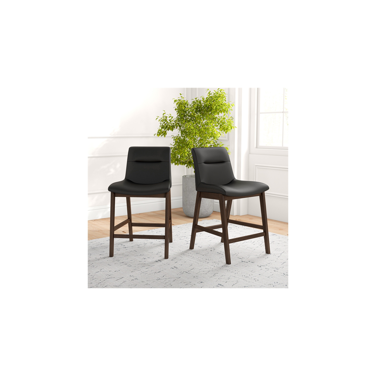 Tabouret de comptoir moderne en cuir noir de style mi-siècle Helena