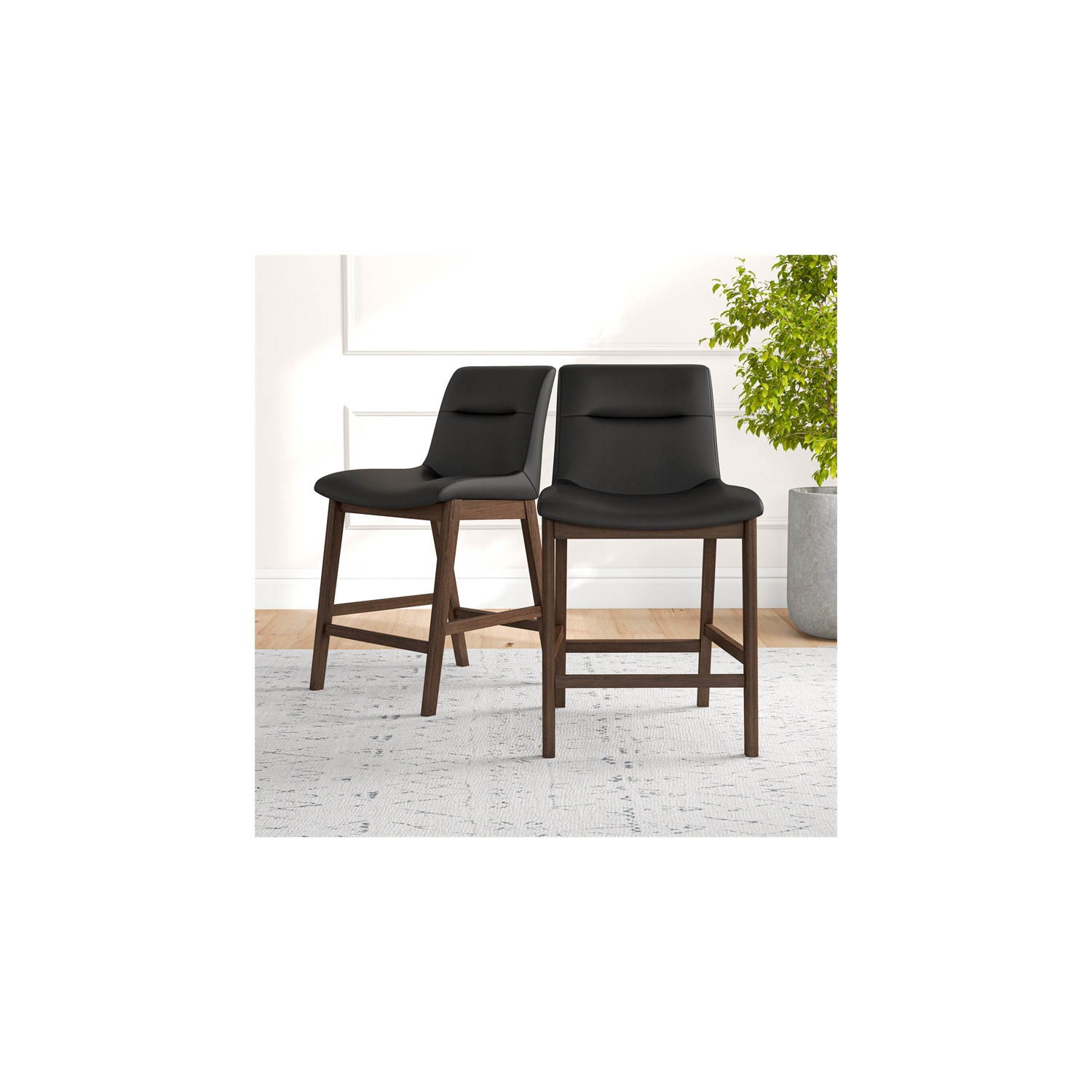 Tabouret de comptoir moderne en cuir noir de style mi-siècle Helena