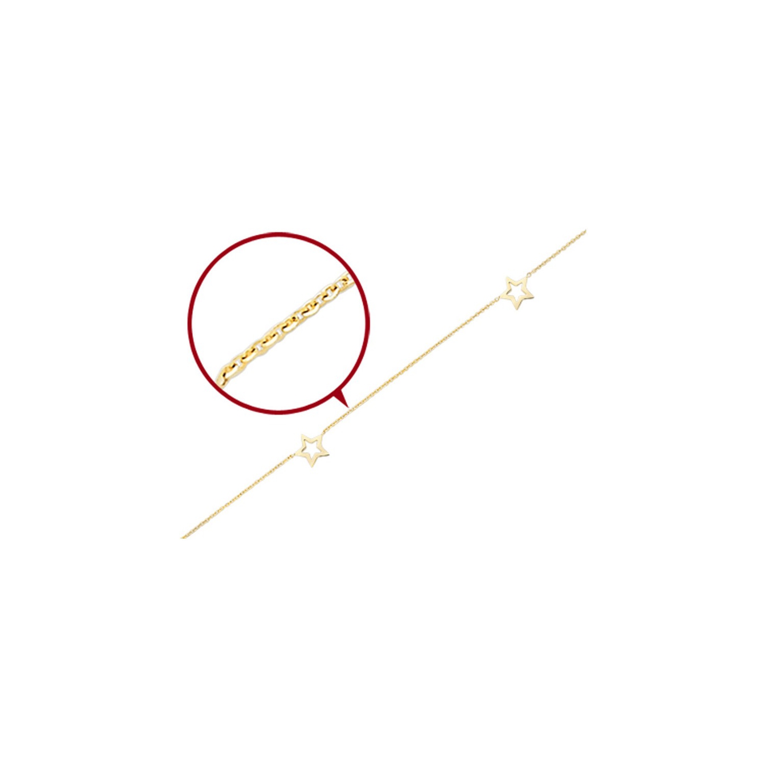 Chaîne étoile réglable en or jaune 14 carats 9 pouces