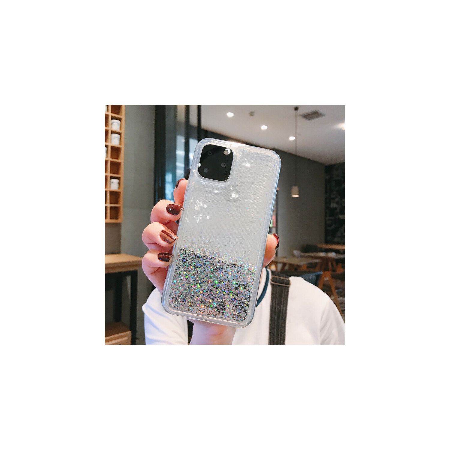 For Apple iPhone 11 Pro Max White Clear Gel Case Heavy Duty Shockproof Liquid Glitter TPU Silicone Back Cover