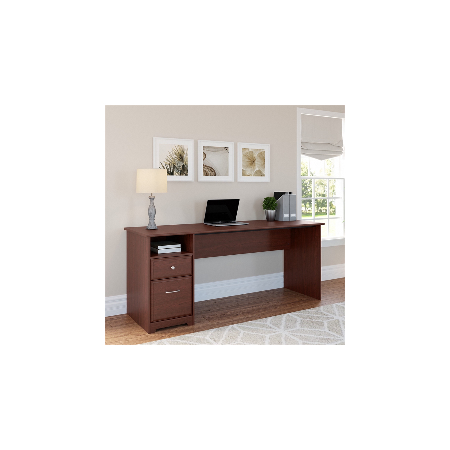 Atlin Designs 72W Computer Desk with Drawers in Harvest Cherry
