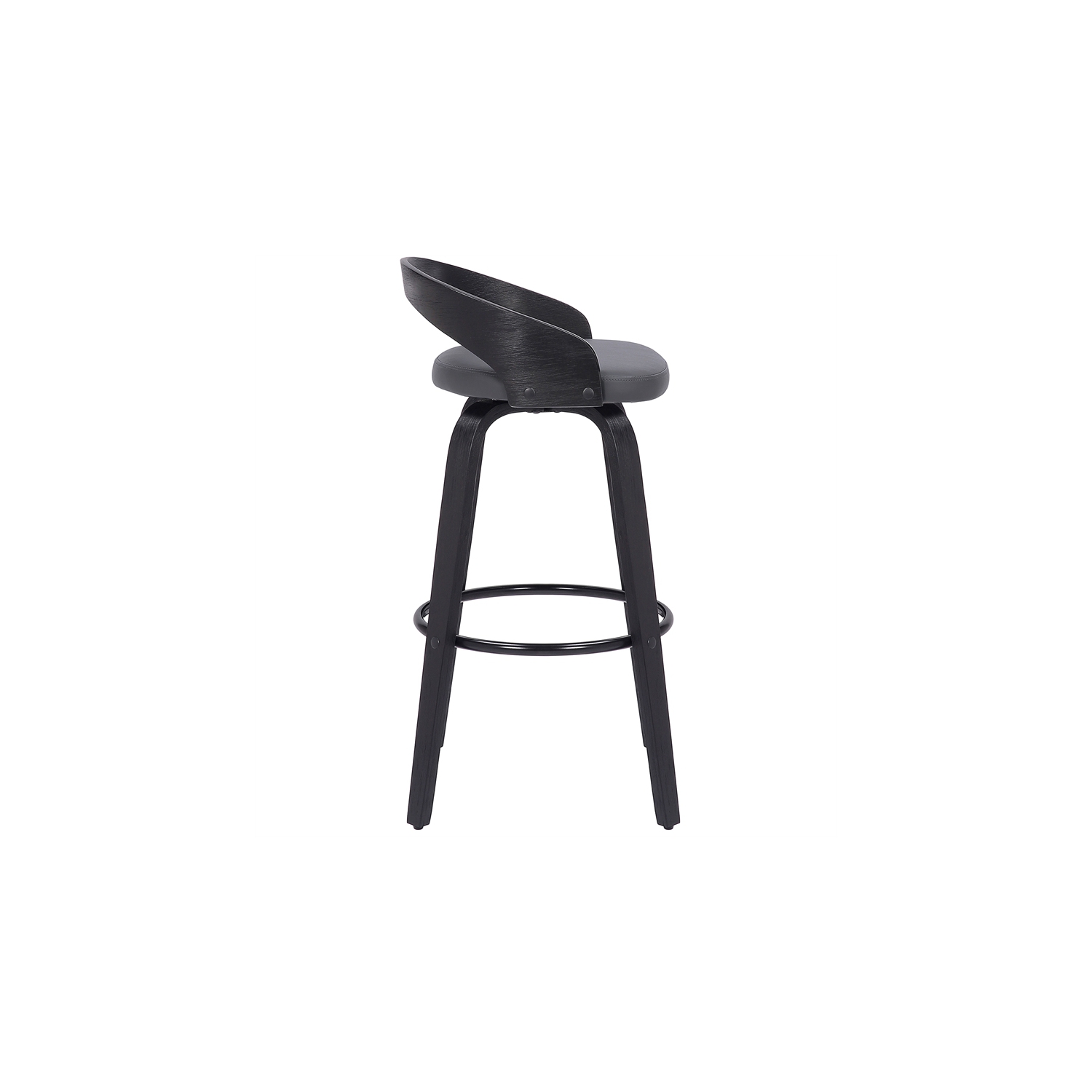 Sonia 26" Counter Height Swivel Grey Faux Leather and Black Wood Bar Stool