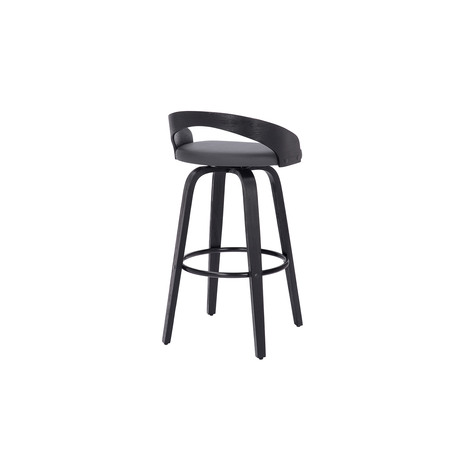 Sonia 26" Counter Height Swivel Grey Faux Leather and Black Wood Bar Stool