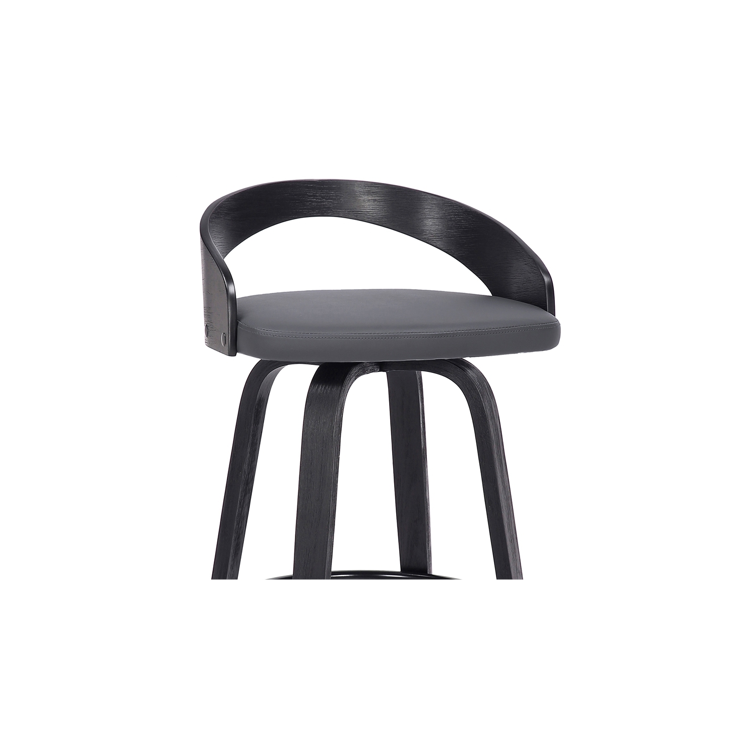 Sonia 26" Counter Height Swivel Grey Faux Leather and Black Wood Bar Stool