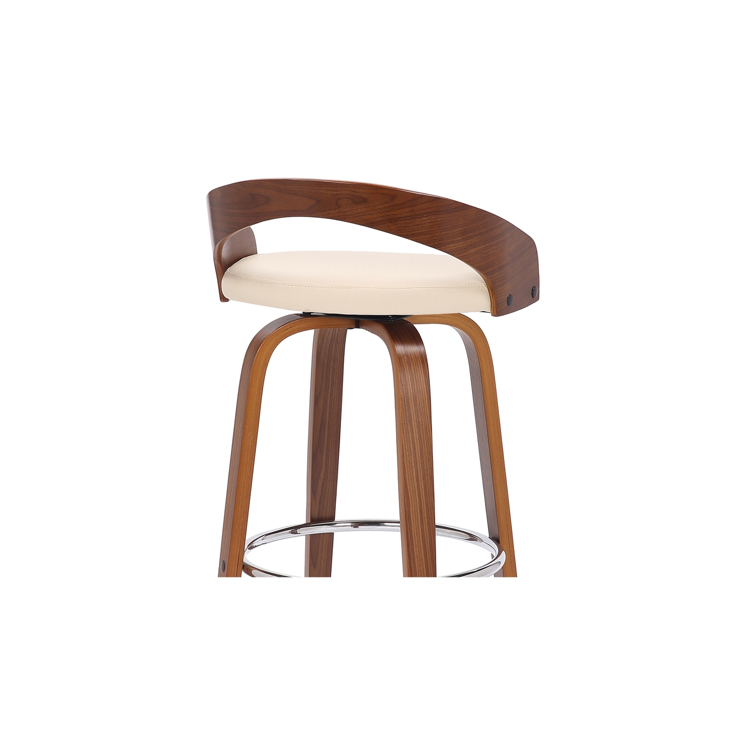 Sonia 26" Counter Height Swivel Cream Faux Leather and Walnut Wood Bar Stool