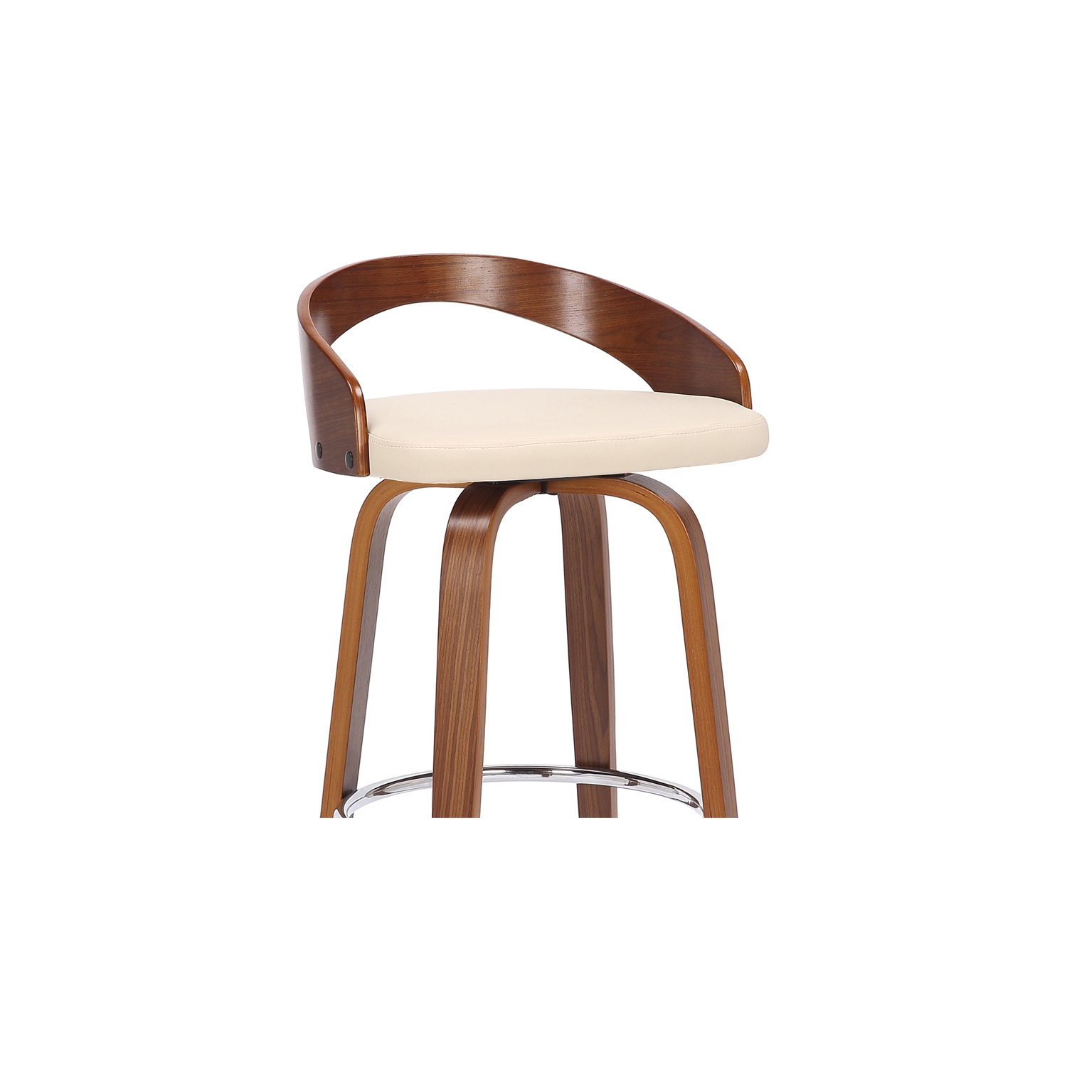 Sonia 26" Counter Height Swivel Cream Faux Leather and Walnut Wood Bar Stool