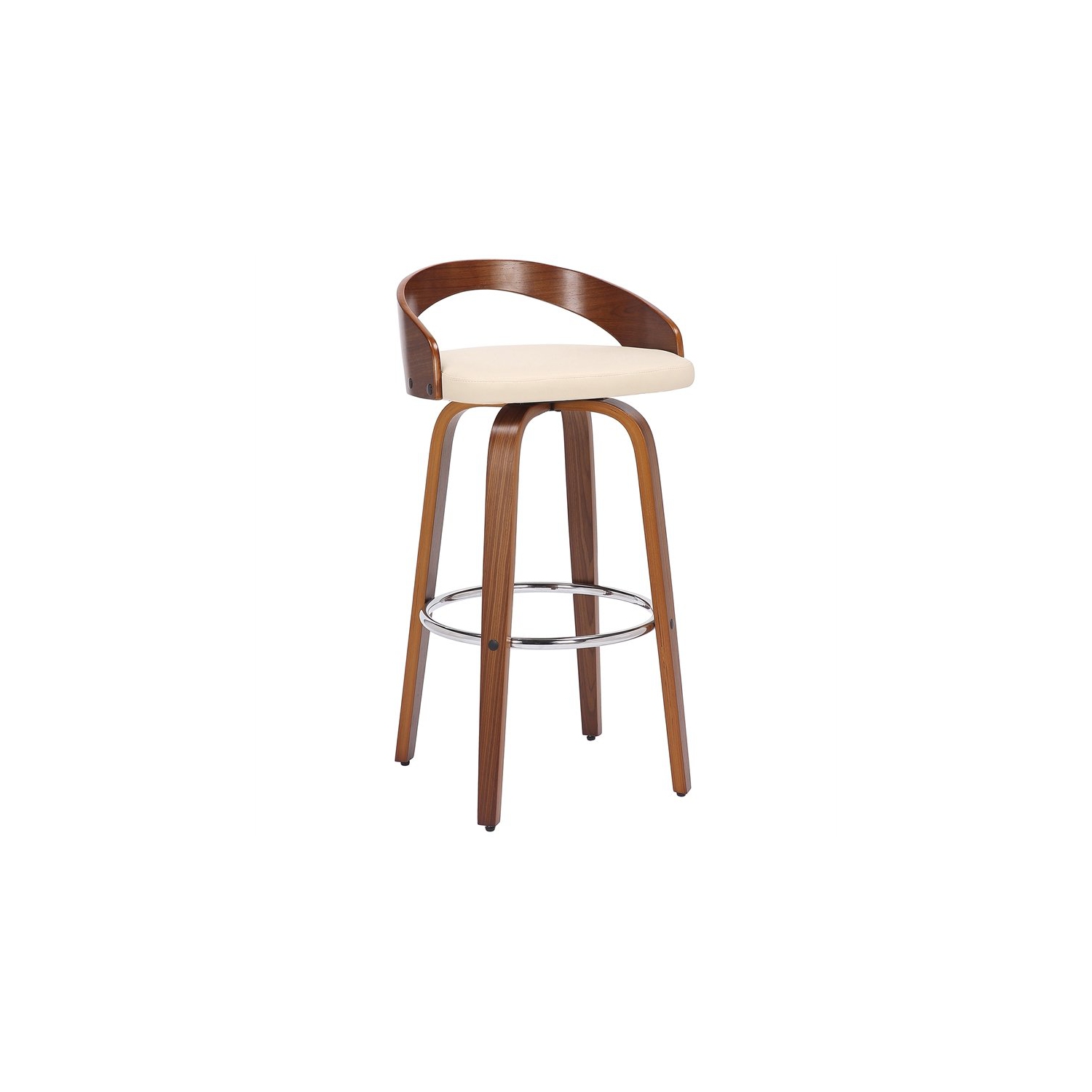 Sonia 26" Counter Height Swivel Cream Faux Leather and Walnut Wood Bar Stool