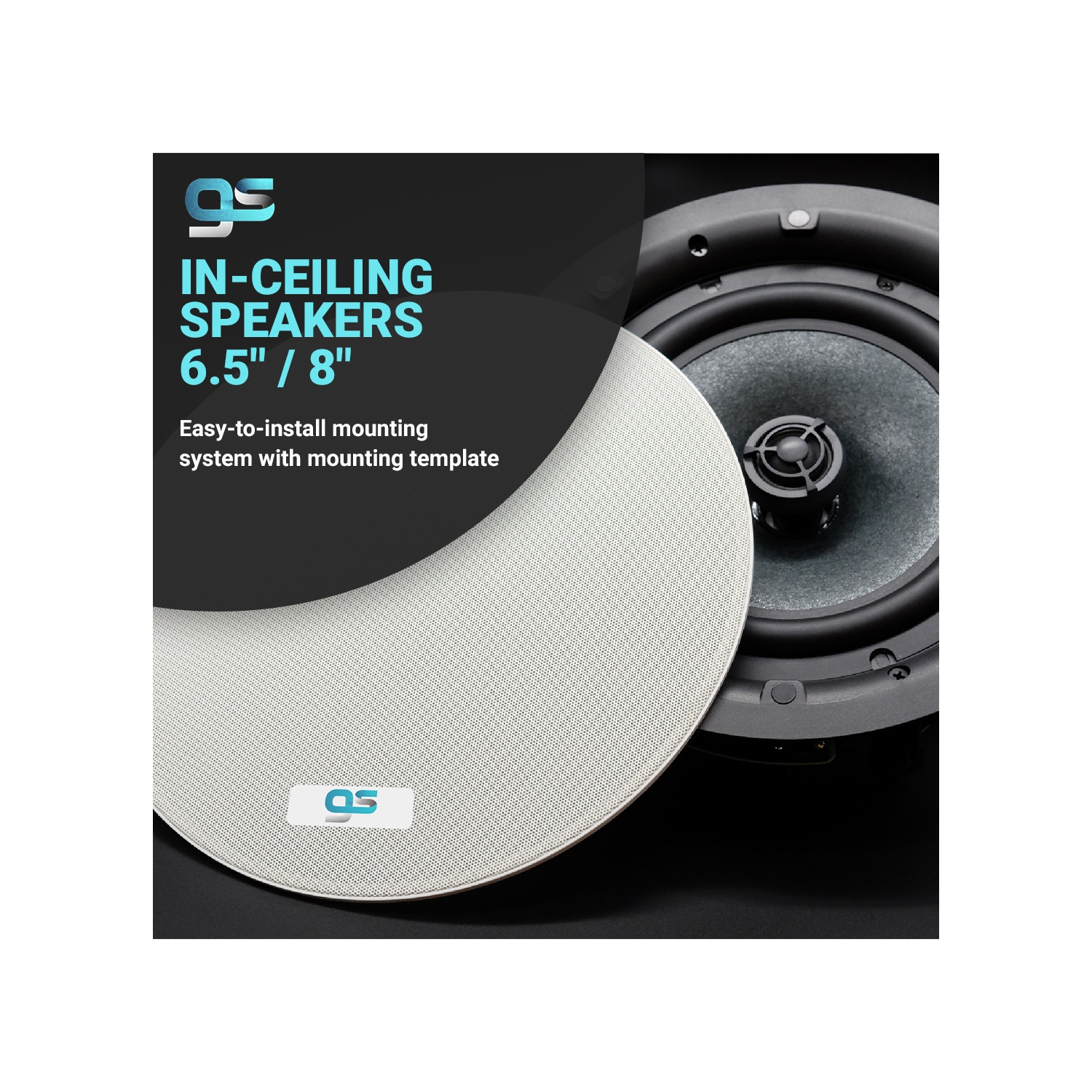 Haut-parleurs de plafond GS de 8 po, treillis blanc, par paire, impédance de 4 Ω, taille de l’unité : 8.0 po