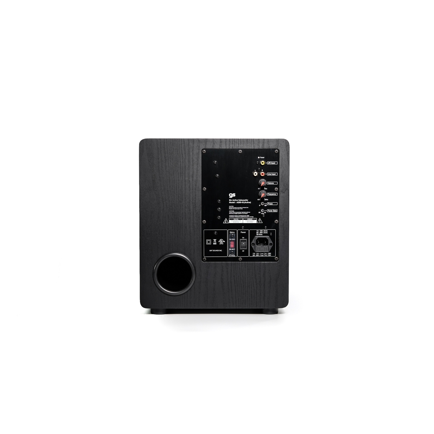 GS 8" Subwoofer, Black colour, 4Ω Impedance, 110-240V input, unit size:300* 278*355mm