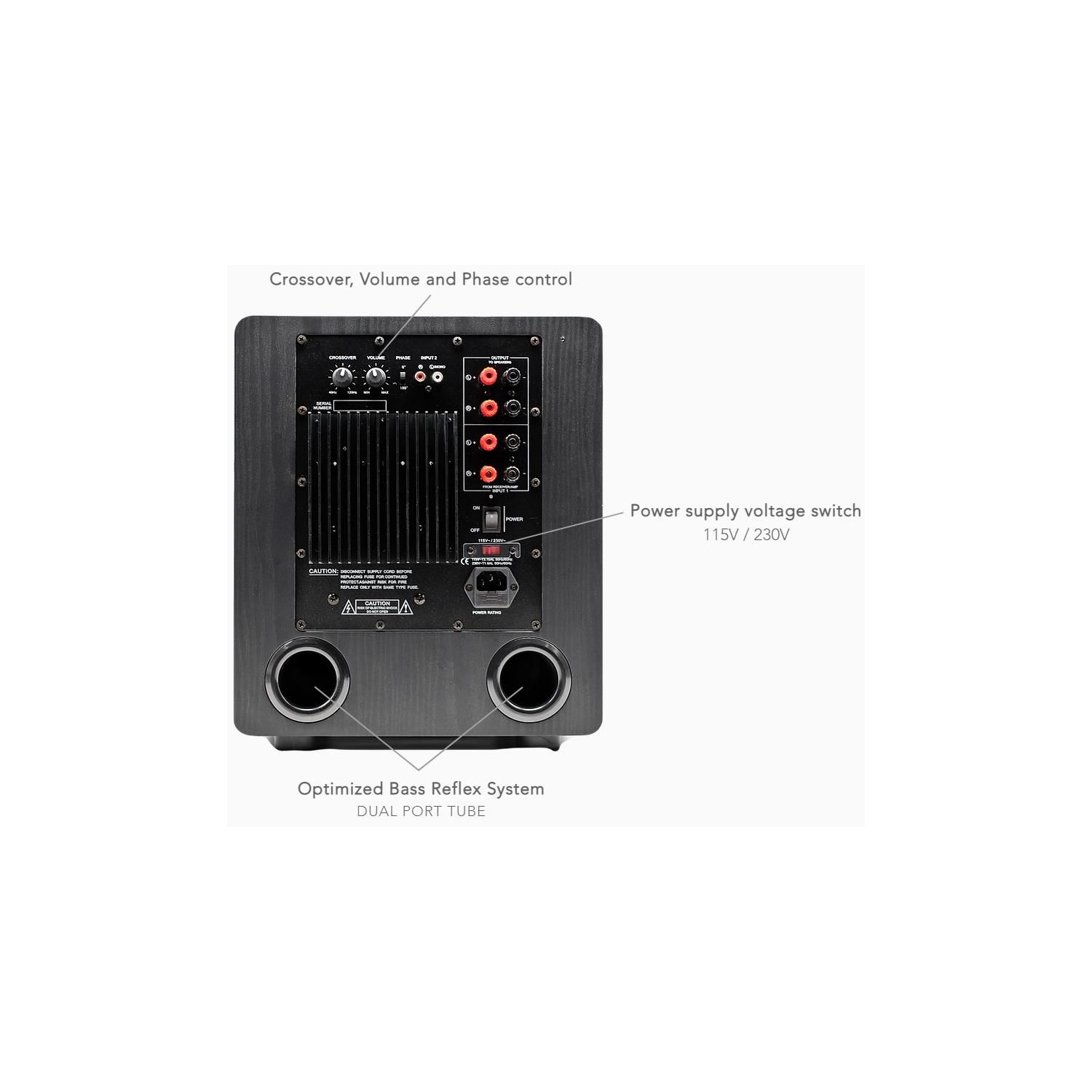 GS 8" Subwoofer, Black colour, 4Ω Impedance, 110-240V input, unit size:300* 278*355mm