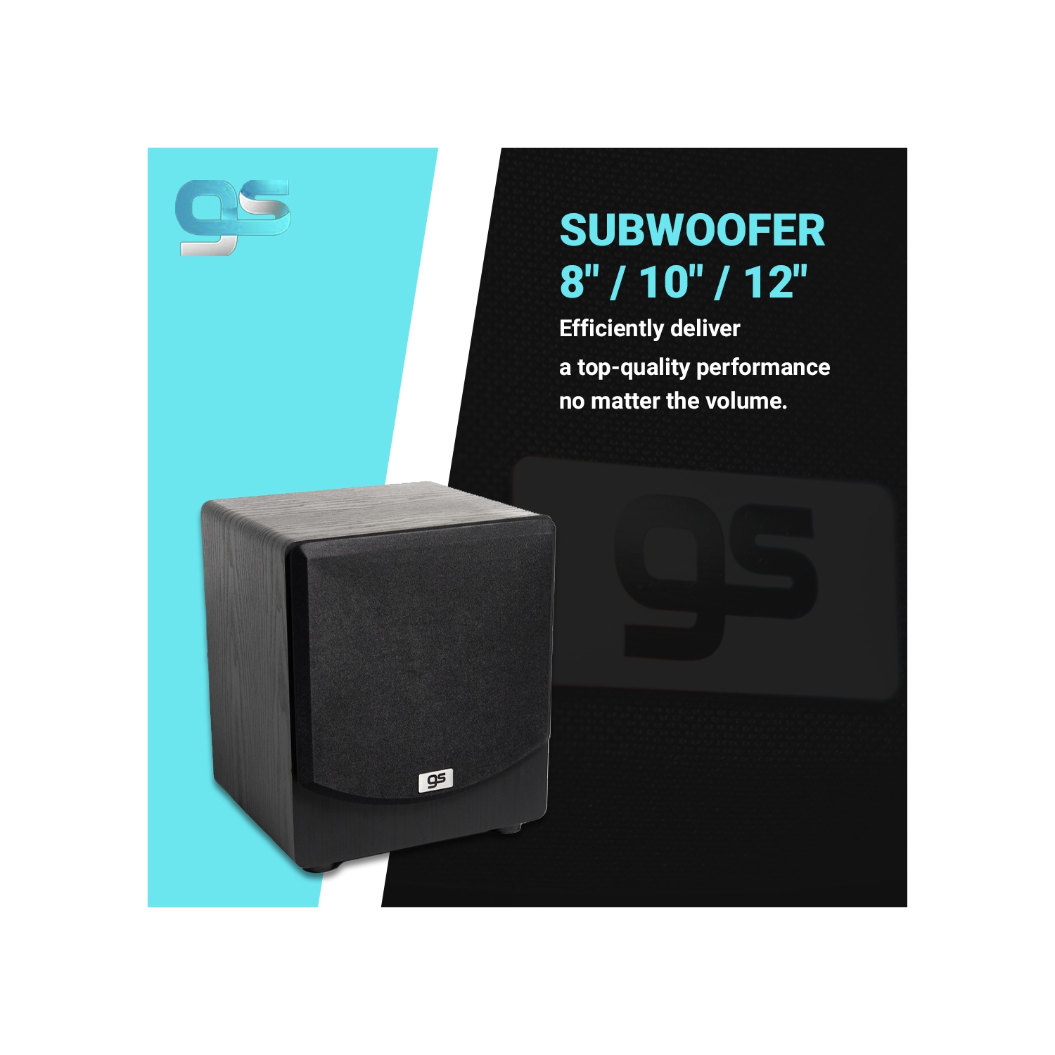 GS 12" Subwoofer, Black colour, 4Ω Impedance, 110-240V input, unit size:385*380mm*415mm