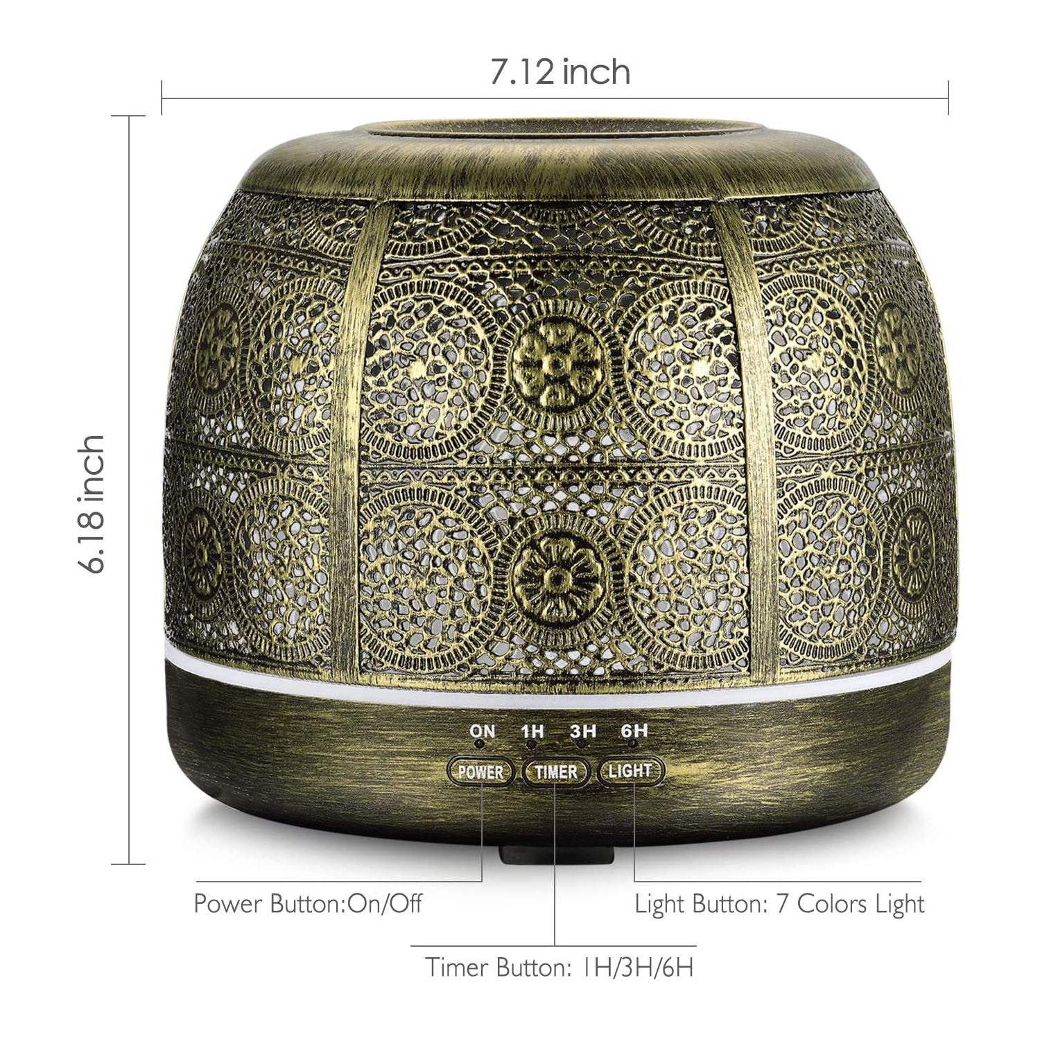 500ml Essential Oil Diffusers, Ultrasonic Cool Mist Diffusers for Essential Oils, Iron Metal Aromatherapy Diffuser with Mist Timer Setting,