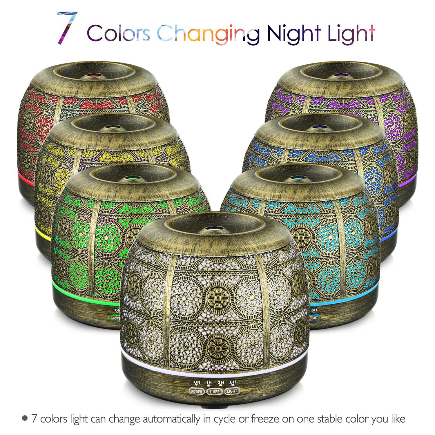 500ml Essential Oil Diffusers, Ultrasonic Cool Mist Diffusers for Essential Oils, Iron Metal Aromatherapy Diffuser with Mist Timer Setting,