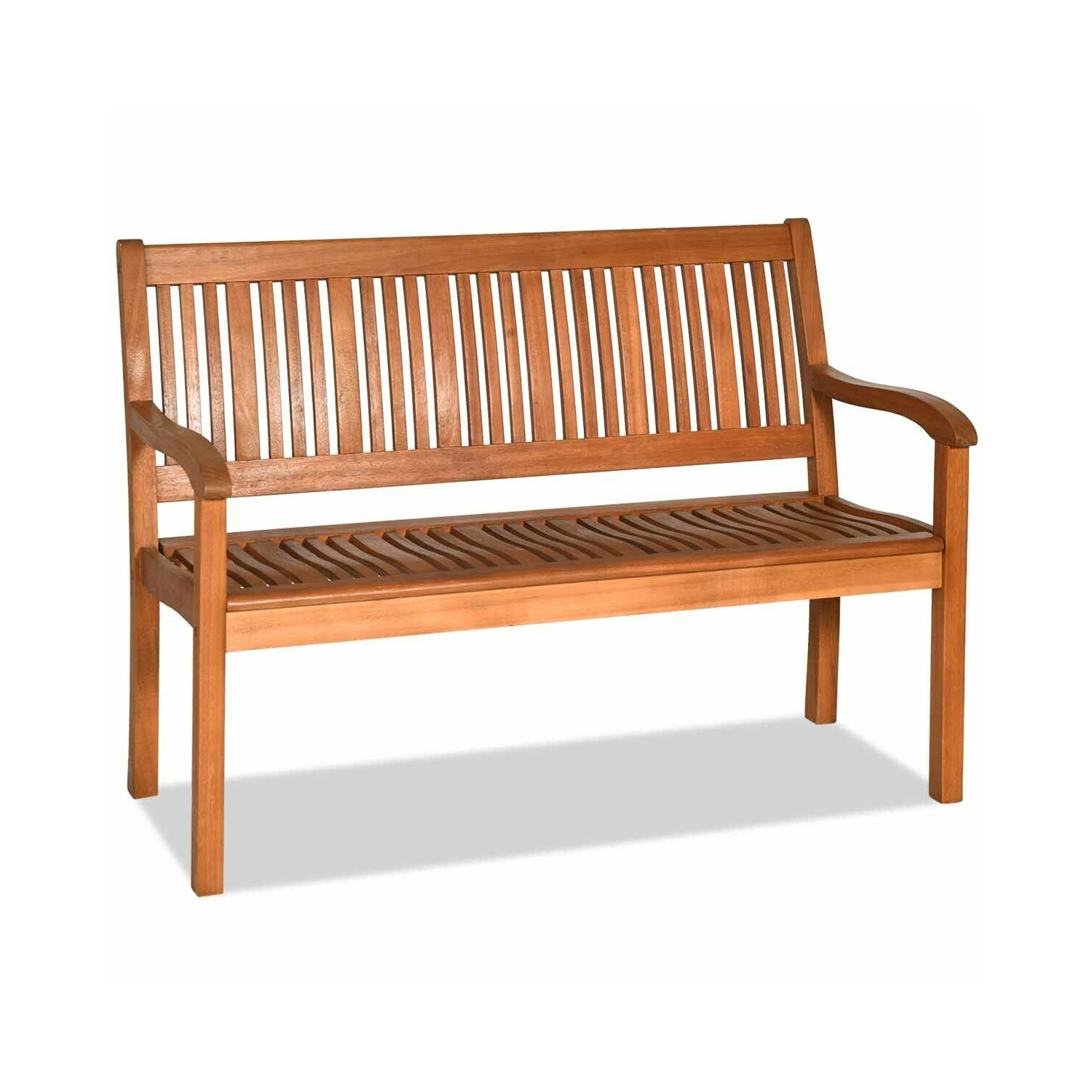 Banc de jardin en bois massif pour deux personnes avec dossier courbé et accoudoir large