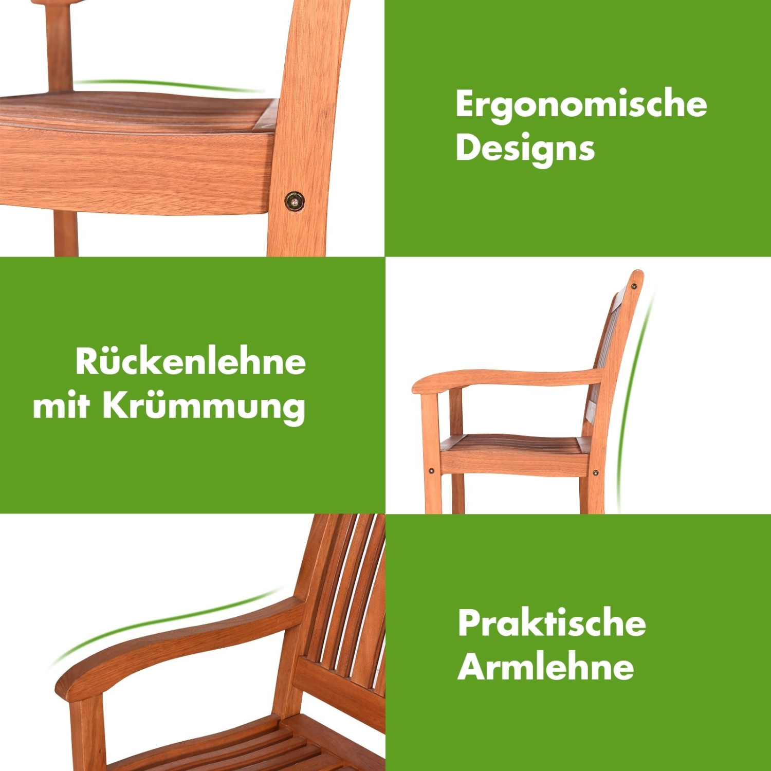 Banc de jardin en bois massif pour deux personnes avec dossier courbé et accoudoir large