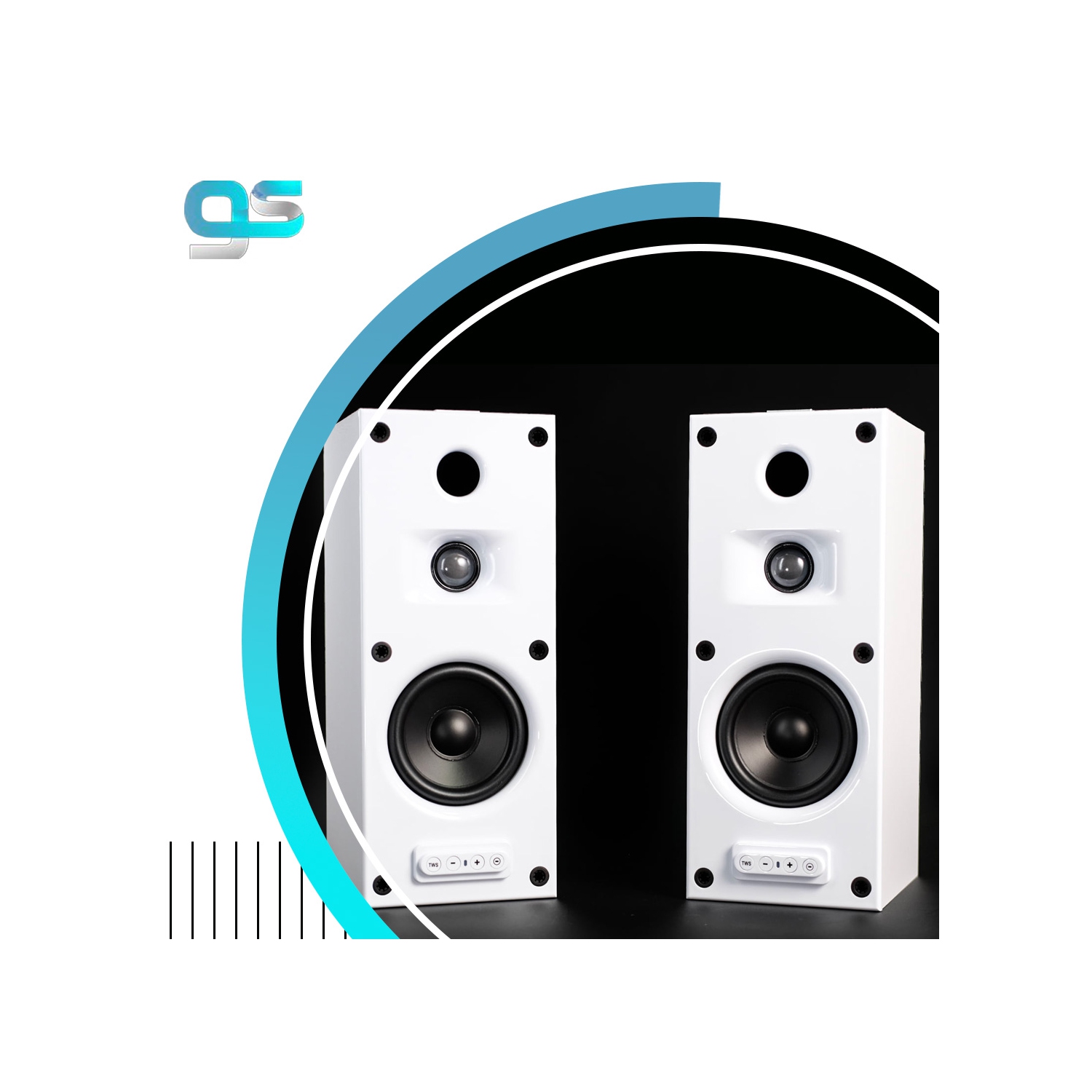GS CLEO Bookshelf Speaker White colour, Bluetooth 5.0, 24V/DC 2A input configuration, unit size: 320*130*162.5mm