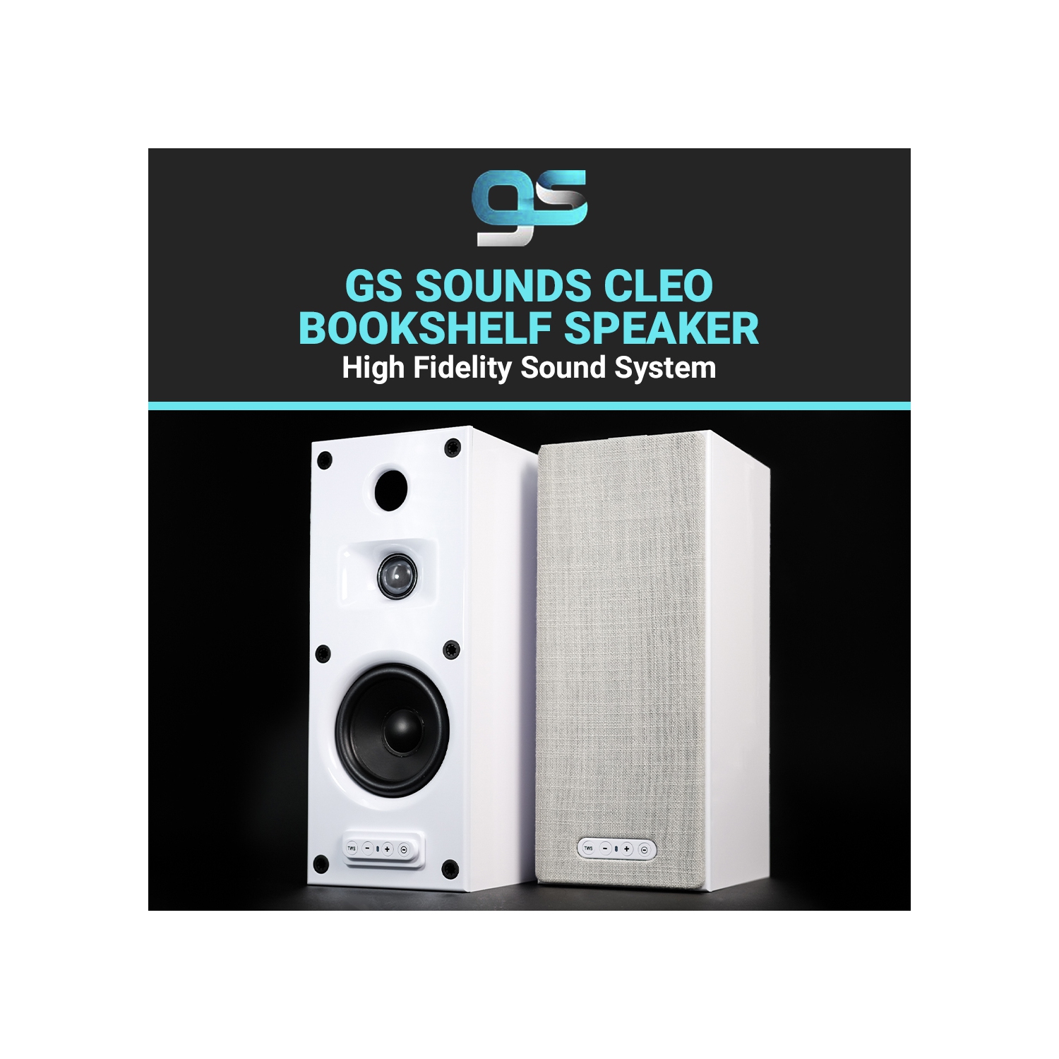 GS CLEO Bookshelf Speaker White colour, Bluetooth 5.0, 24V/DC 2A input configuration, unit size: 320*130*162.5mm