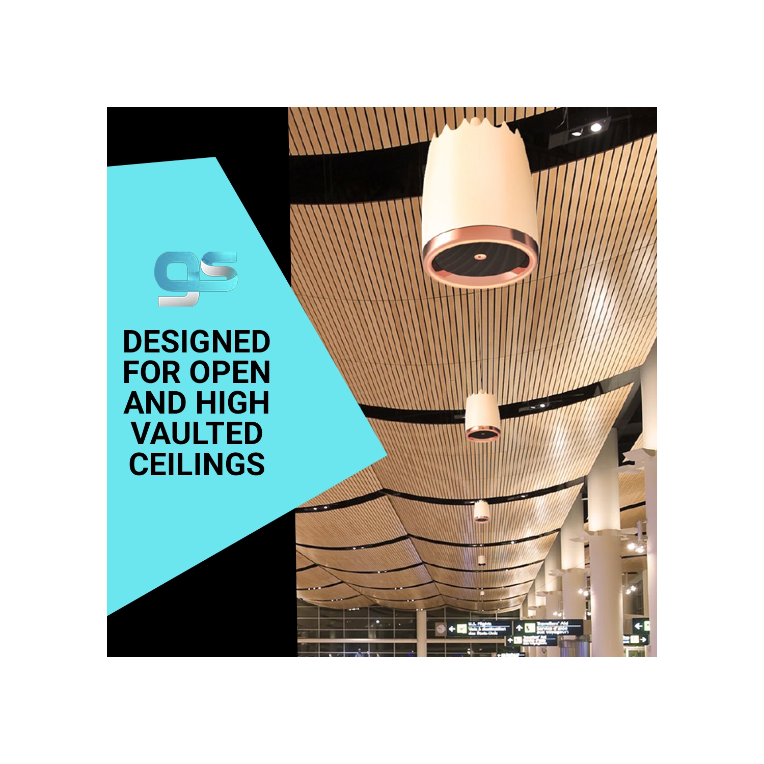 Haut-parleur pendentif GS, couleur blanche, 8 Ω; configuration d’entrée 70 V/100 V, taille : 341.2*286 mm