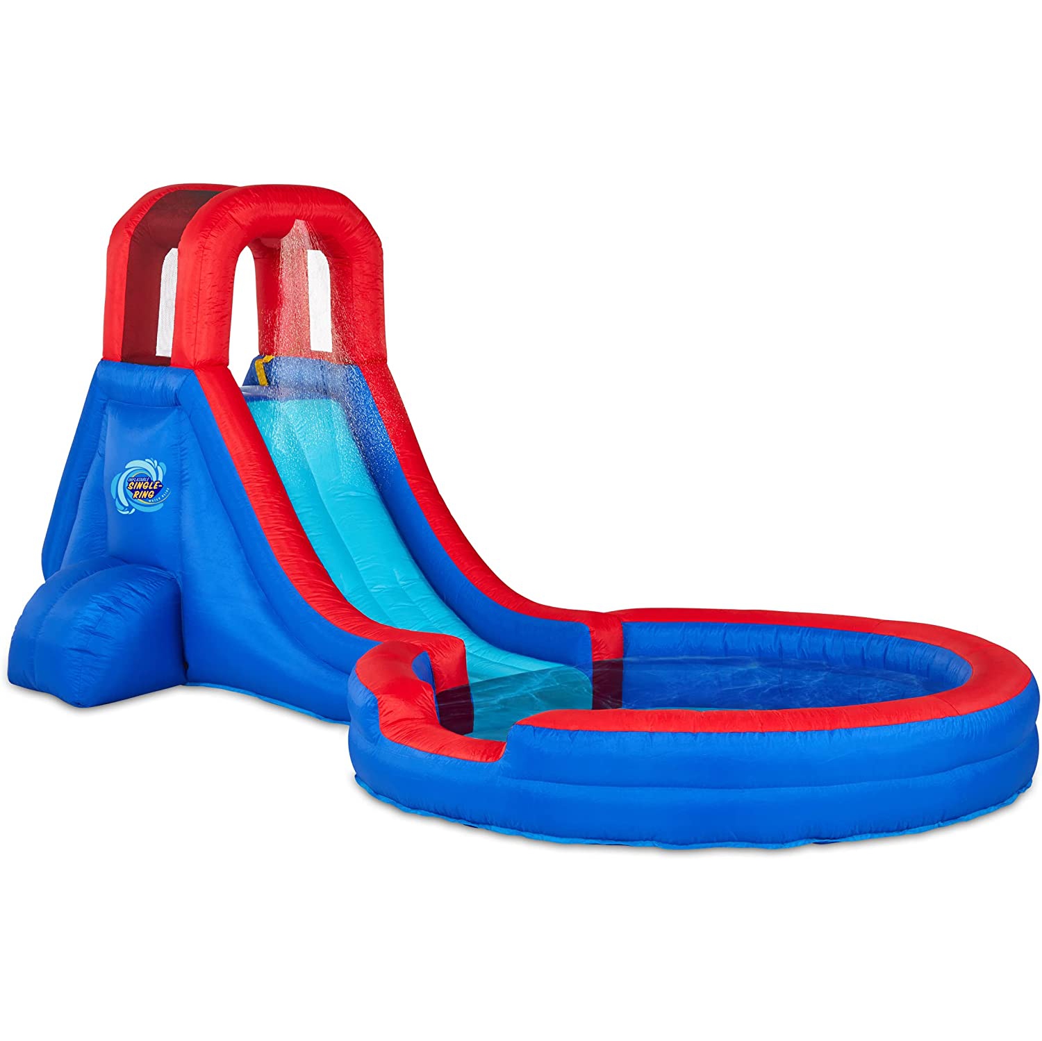 Sunny & Fun Inflatable Single Ring Water Slide Park – Heavy-Duty for Outdoor Fun - Climbing Wall, Slide & Deep Pool – Easy to Set Up & Inflate with