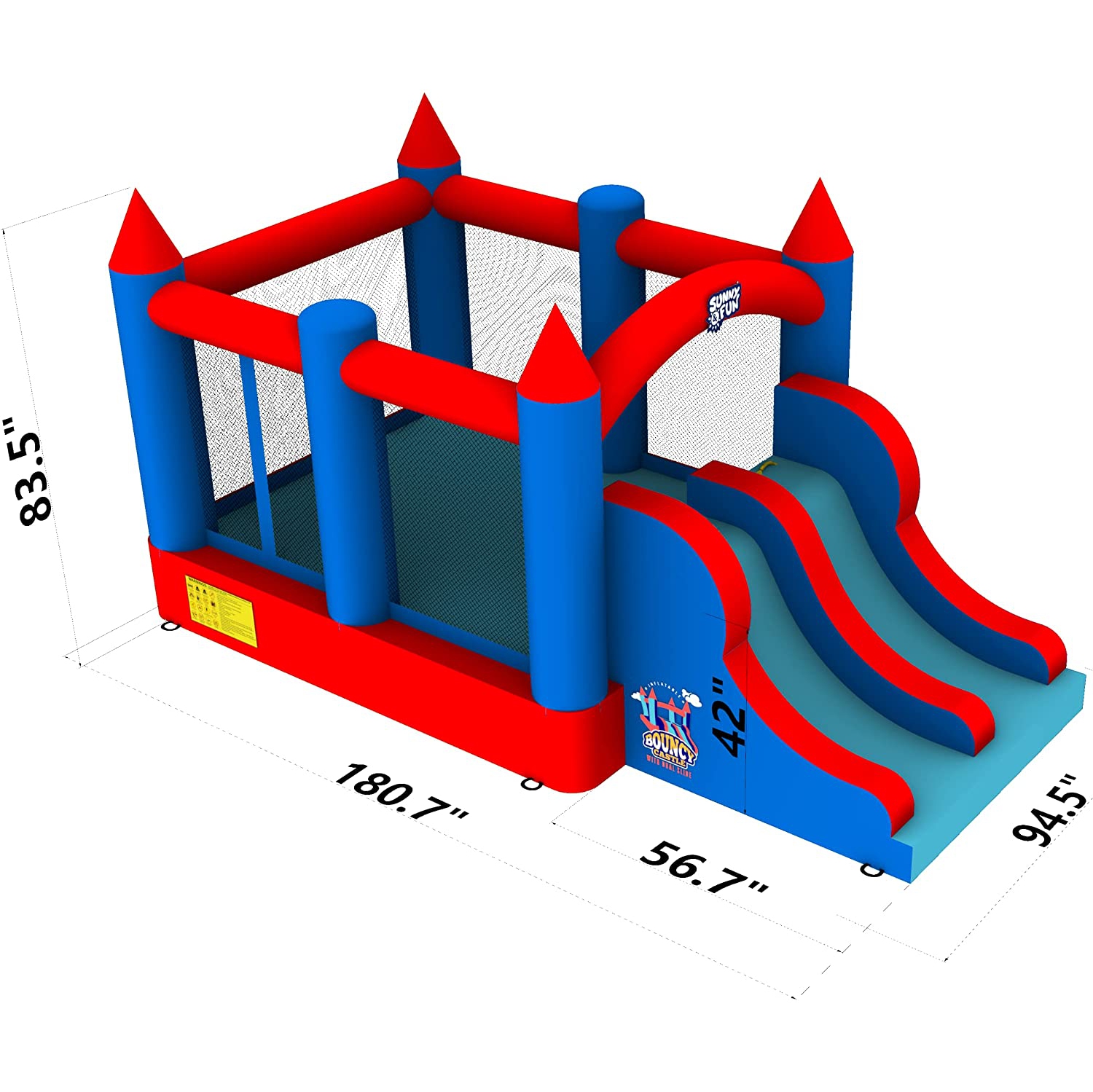 Sunny & Fun Inflatable Bouncy Castle with Dual Slide – Heavy-Duty for Outdoor Fun - Climbing Wall, Slides, Bounce House – Easy to Set Up & Inflate
