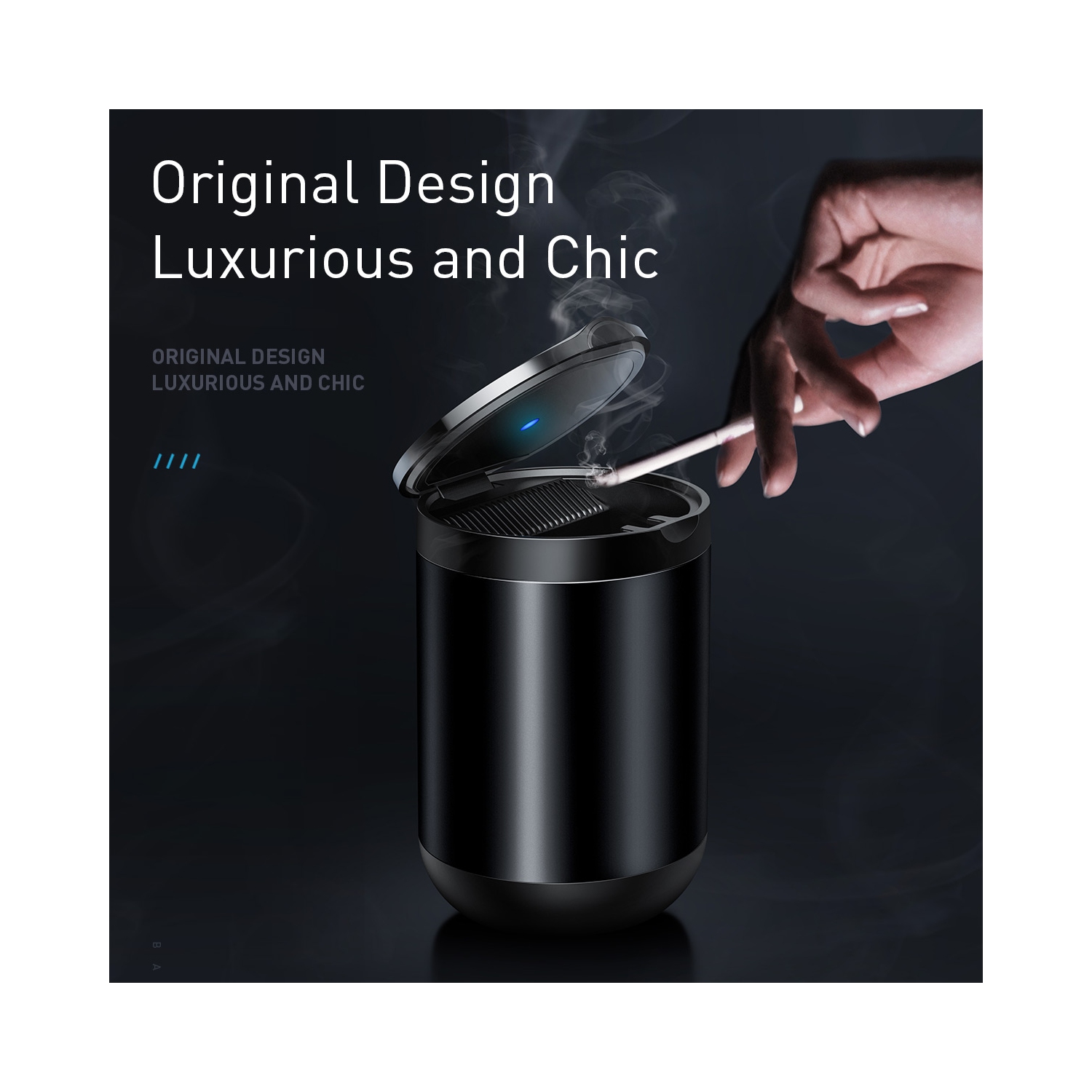 Baseus Premium Smokeless Car Cigarette Ashtray Safe Flame Fire Resistance Material - Black