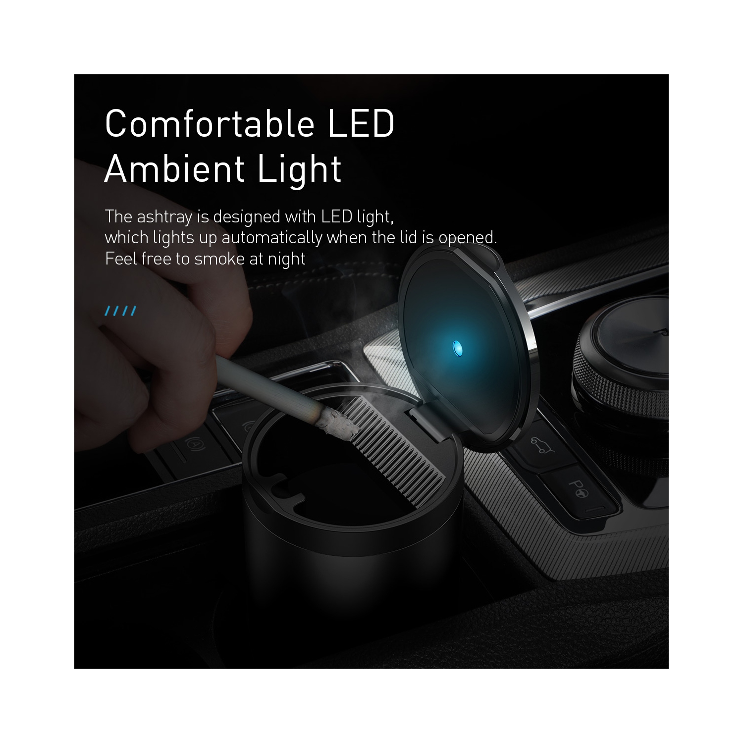 Baseus Premium Smokeless Car Cigarette Ashtray Safe Flame Fire Resistance Material - Black