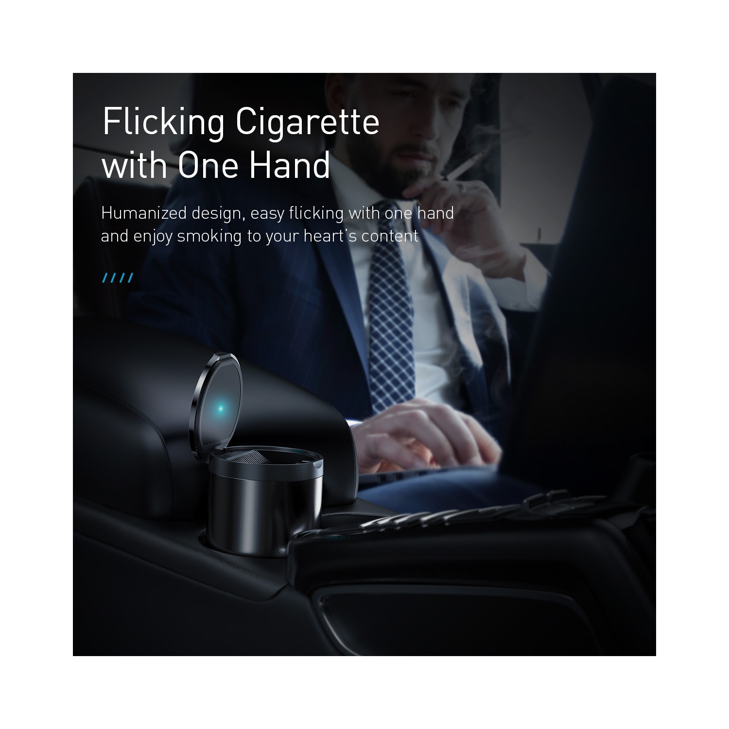 Baseus Premium Smokeless Car Cigarette Ashtray Safe Flame Fire Resistance Material - Black