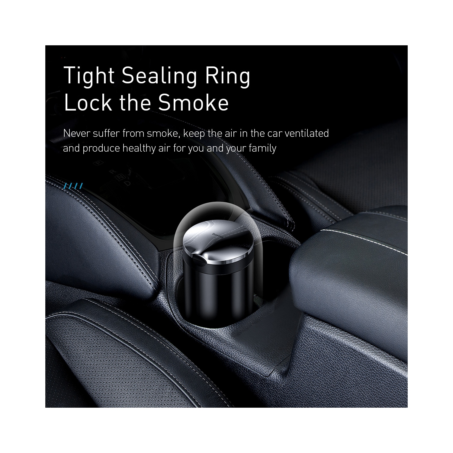 Baseus Premium Smokeless Car Cigarette Ashtray Safe Flame Fire Resistance Material - Black