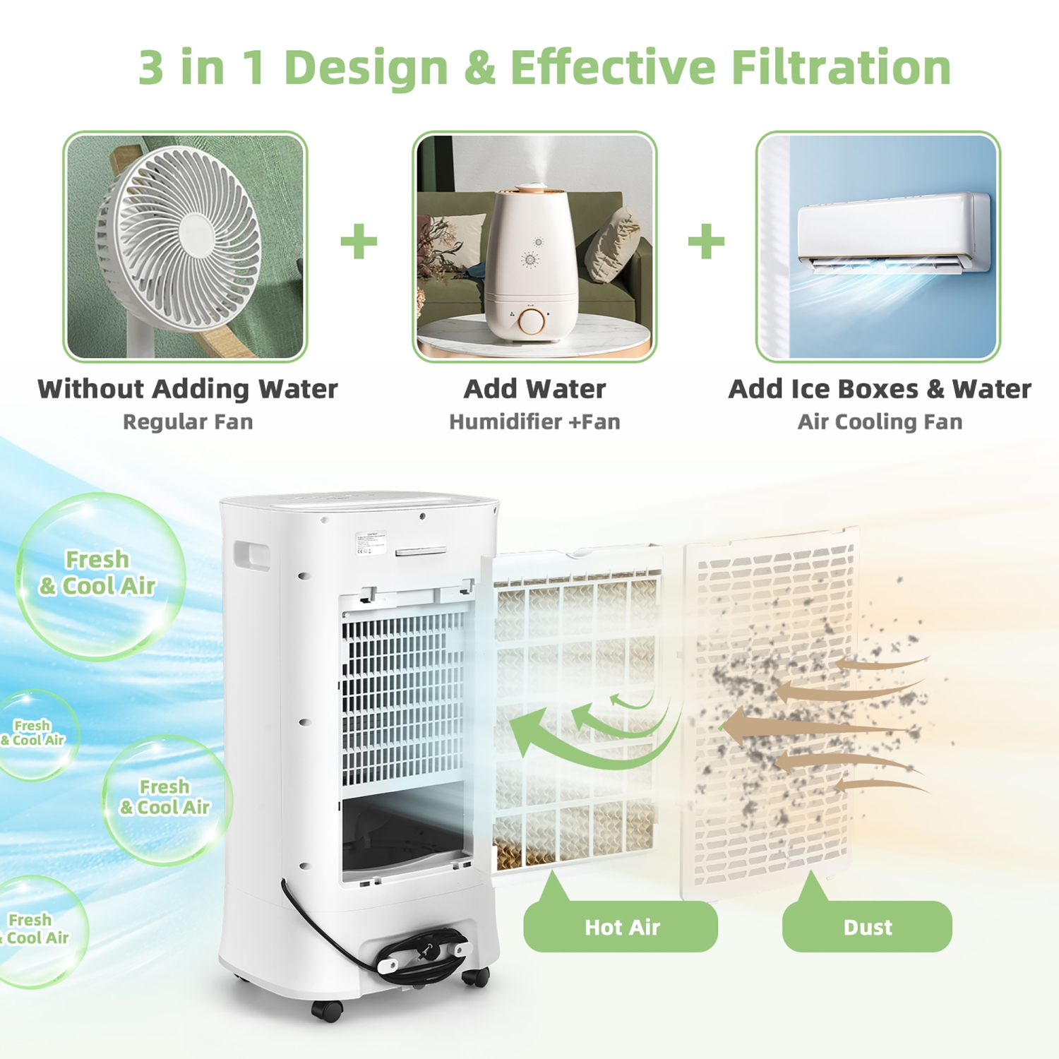 Rafraîchisseur d'air par évaporation 4 en 1 de marque Costway humidificateur portable avec minuterie, 3 modes et vitesses