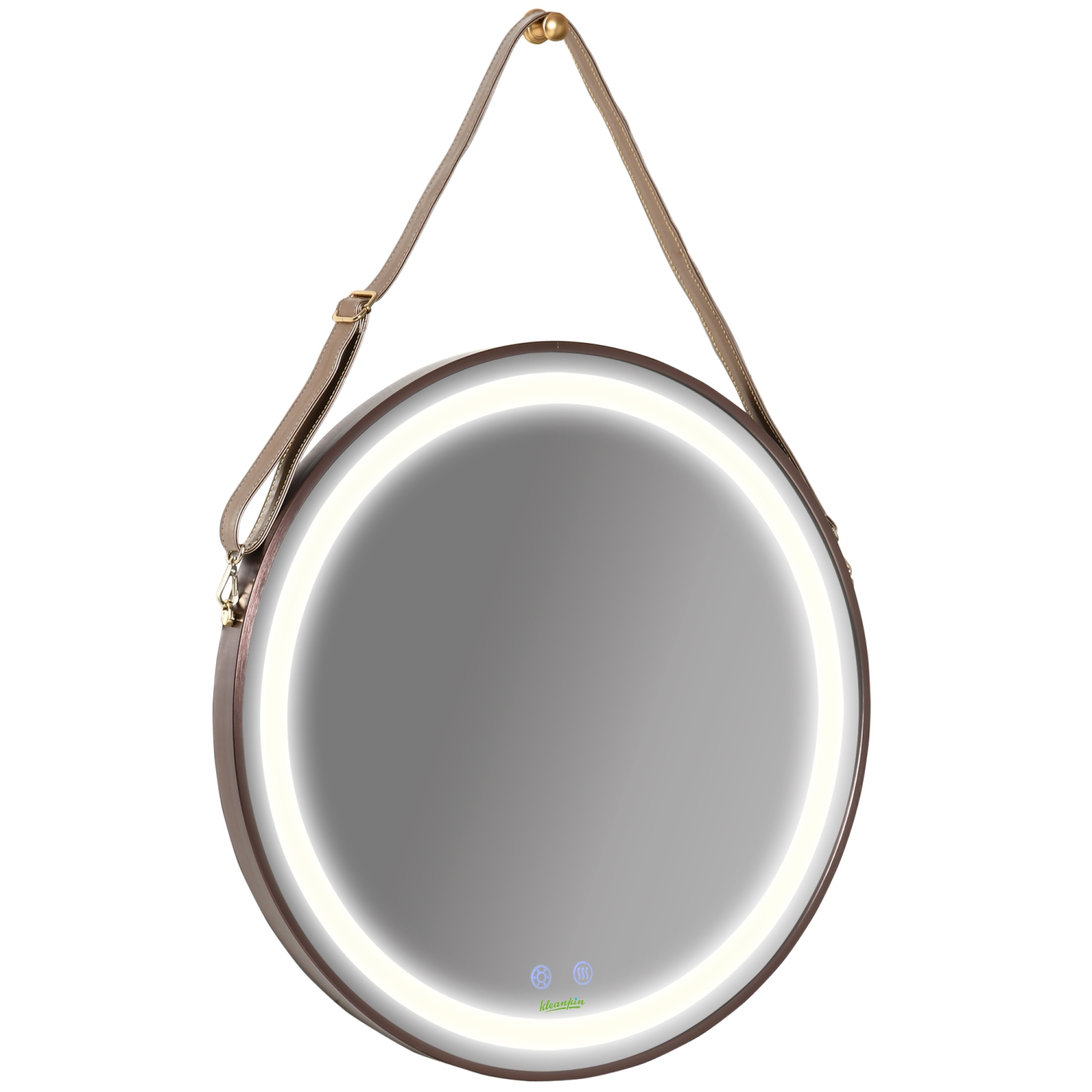 kleankin Miroir de salle de bain rond à LED avec antibuée, miroir mural à gradation avec 3 couleurs de température, Plug-in, Rose Gold