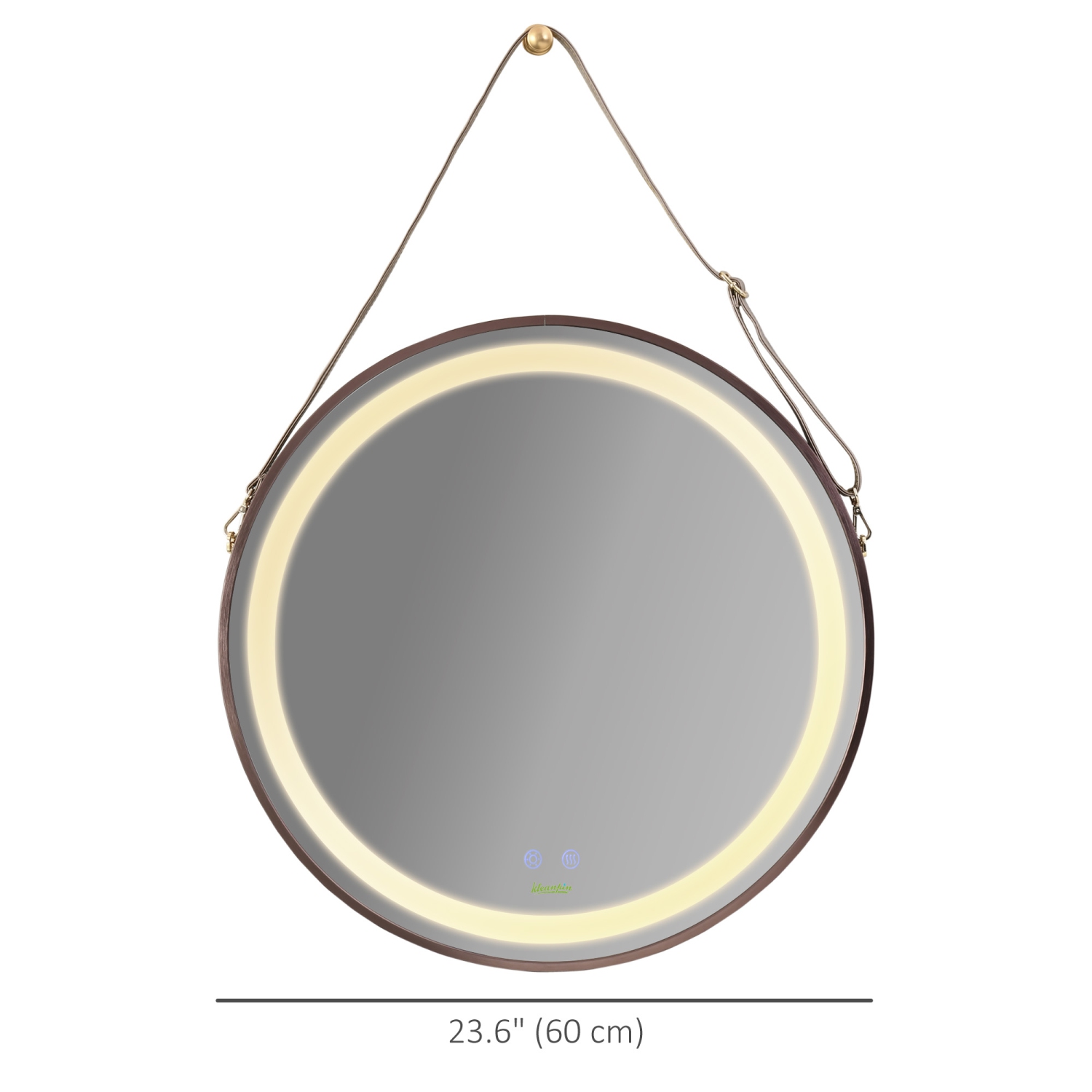 kleankin Miroir de salle de bain rond à LED avec antibuée, miroir mural à gradation avec 3 couleurs de température, Plug-in, Rose Gold