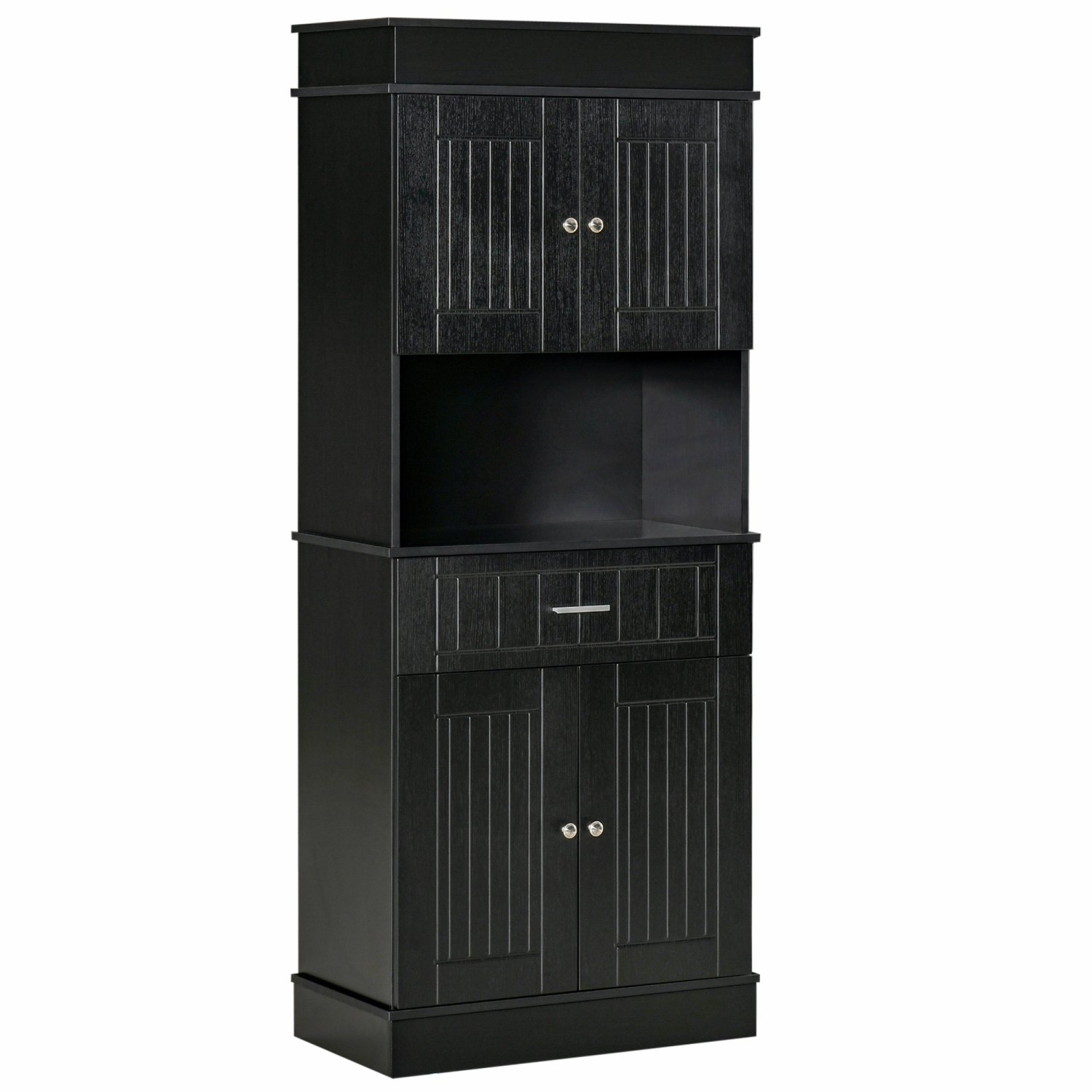 HOMCOM 72" Kitchen Pantry Cabinet, Freestanding Buffet with Hutch, Cupboard with Adjustable Shelf, Utility Drawer, 2 Door Cabinets and Countertop, Black Wood Grain