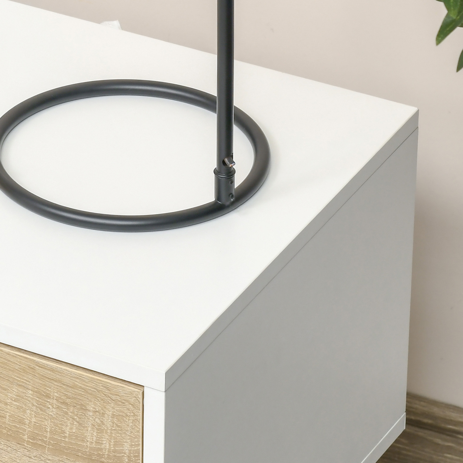 HOMCOM Set of 2 Bedside Table with Drawer and Shelf, Modern Nightstand with Wooden Legs, End Table for Bedroom, White