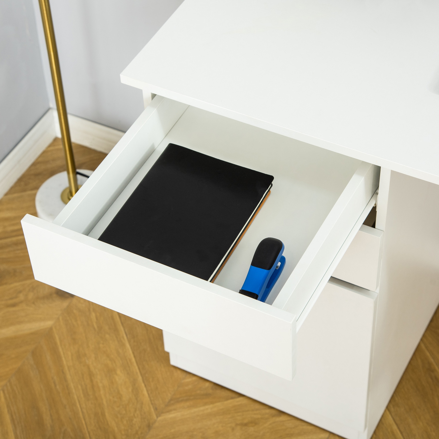 HOMCOM – Bureau d’ordinateur moderne, bureau à domicile pour étude, poste de travail avec tiroir de rangement et armoire pour salon, blanc