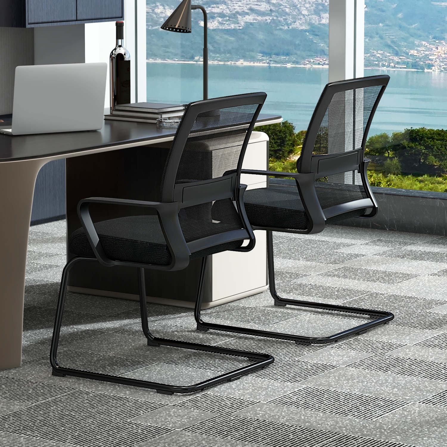 Gymax Office Mesh Chair Set of 2 Upholstered Guest Conference Chair w/Ergonomic Backrest