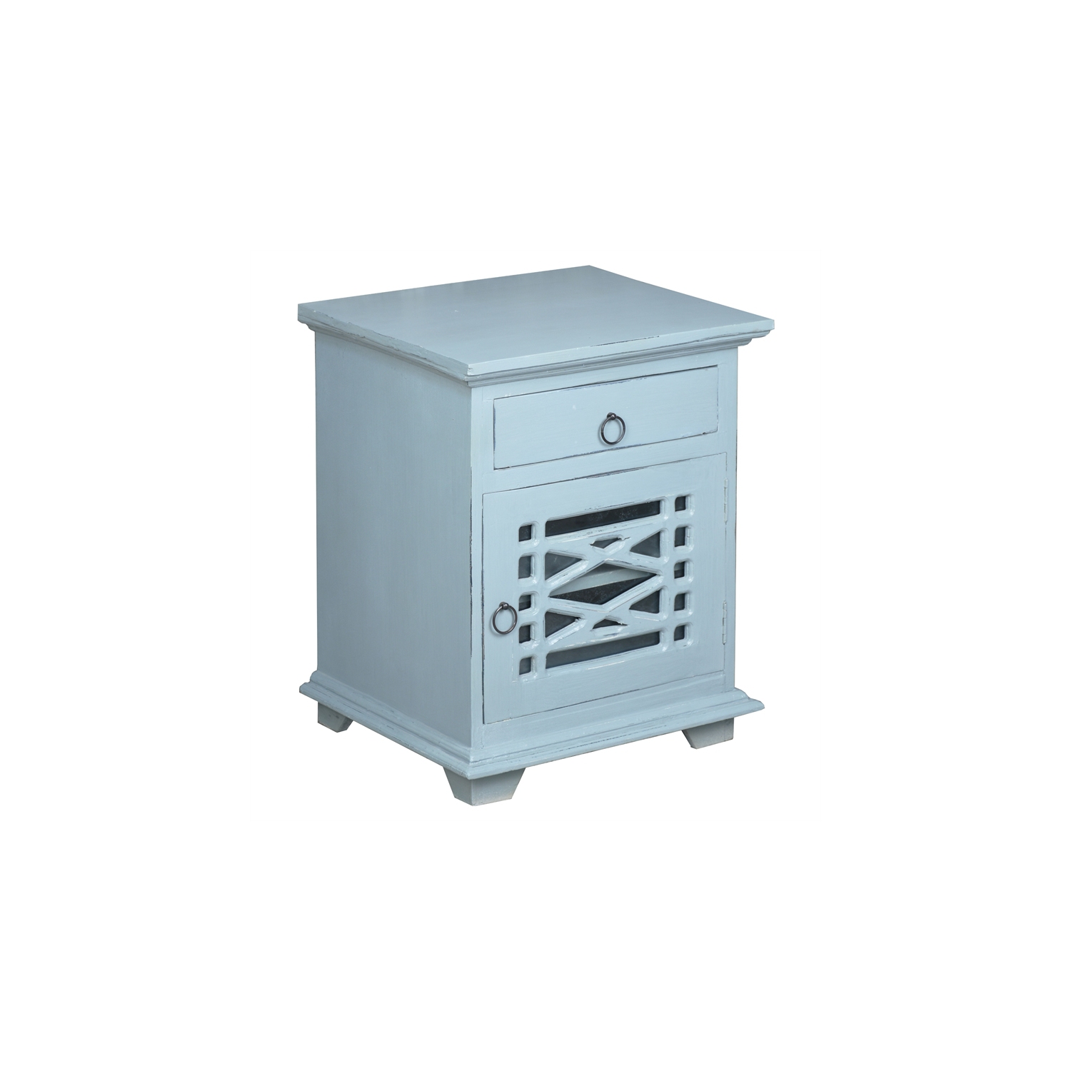 Cottage Solid Wood Side or Night Table in Distressed Beach Blue