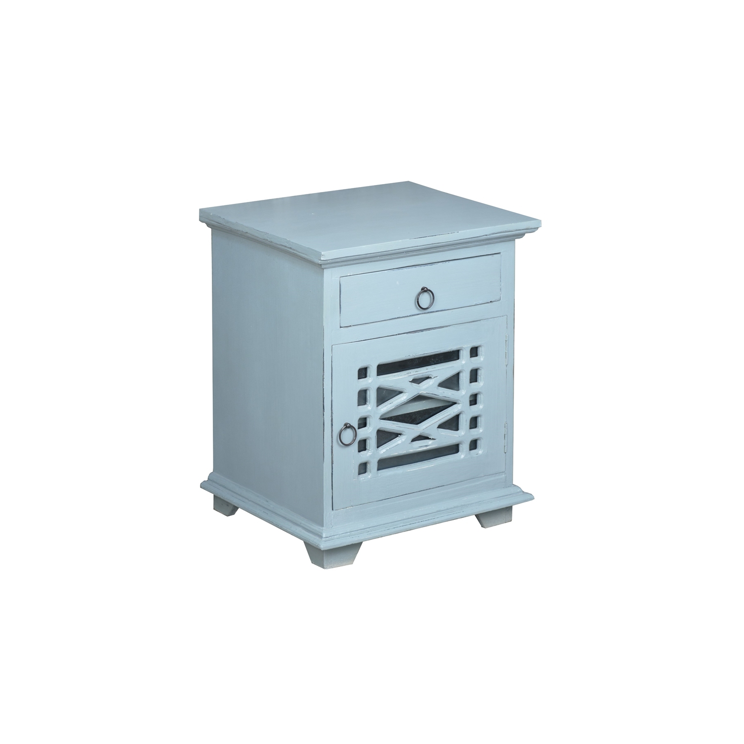 Cottage Solid Wood Side or Night Table in Distressed Beach Blue