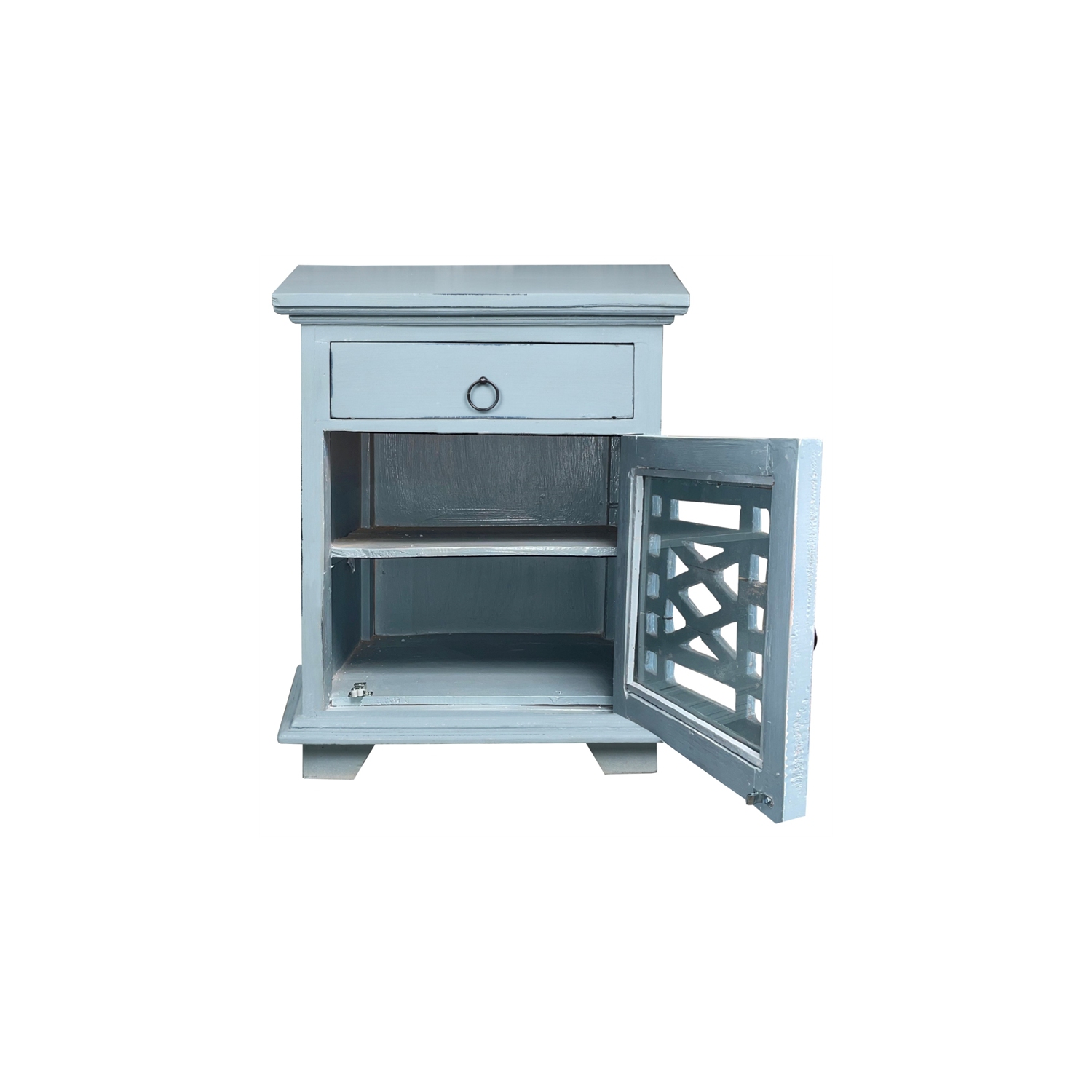 Cottage Solid Wood Side or Night Table in Distressed Beach Blue