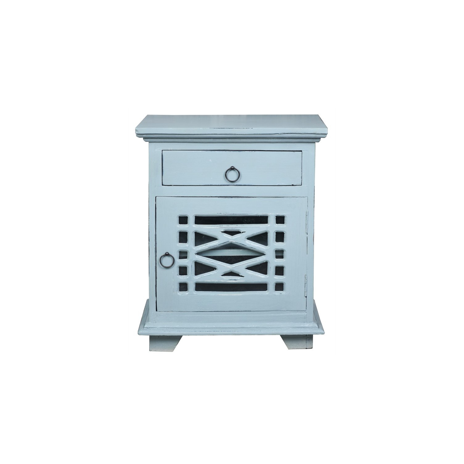 Cottage Solid Wood Side or Night Table in Distressed Beach Blue