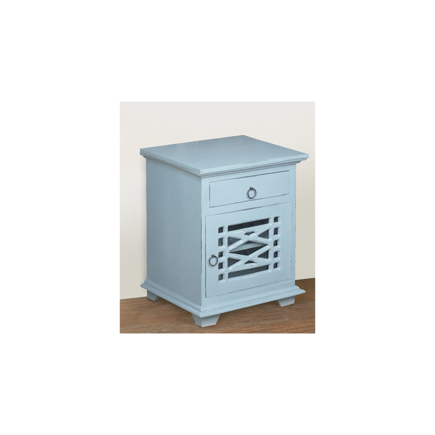 Cottage Solid Wood Side or Night Table in Distressed Beach Blue