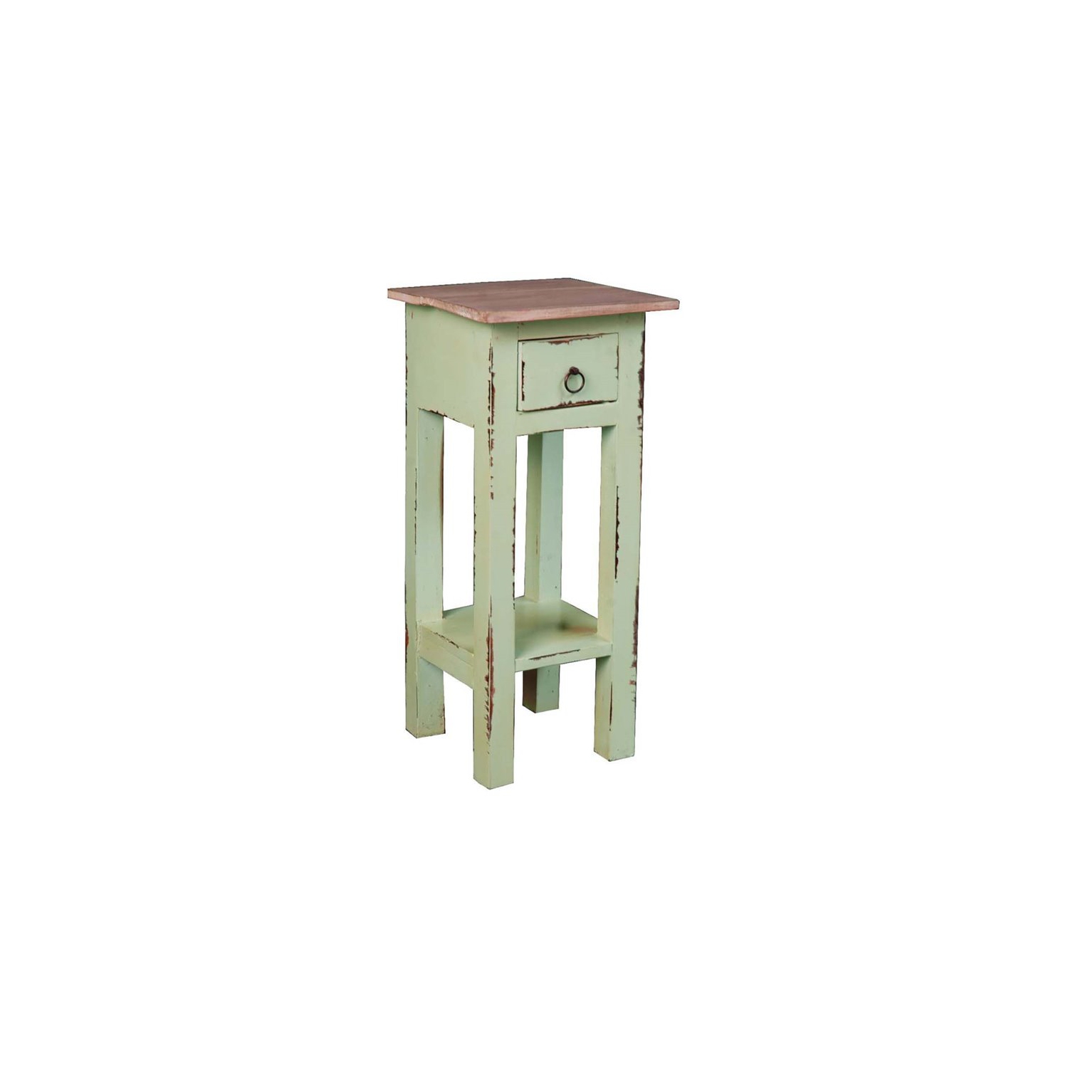 Sunset Trading Cottage Narrow Wood Side Table in Bahama Green and Limewash Top