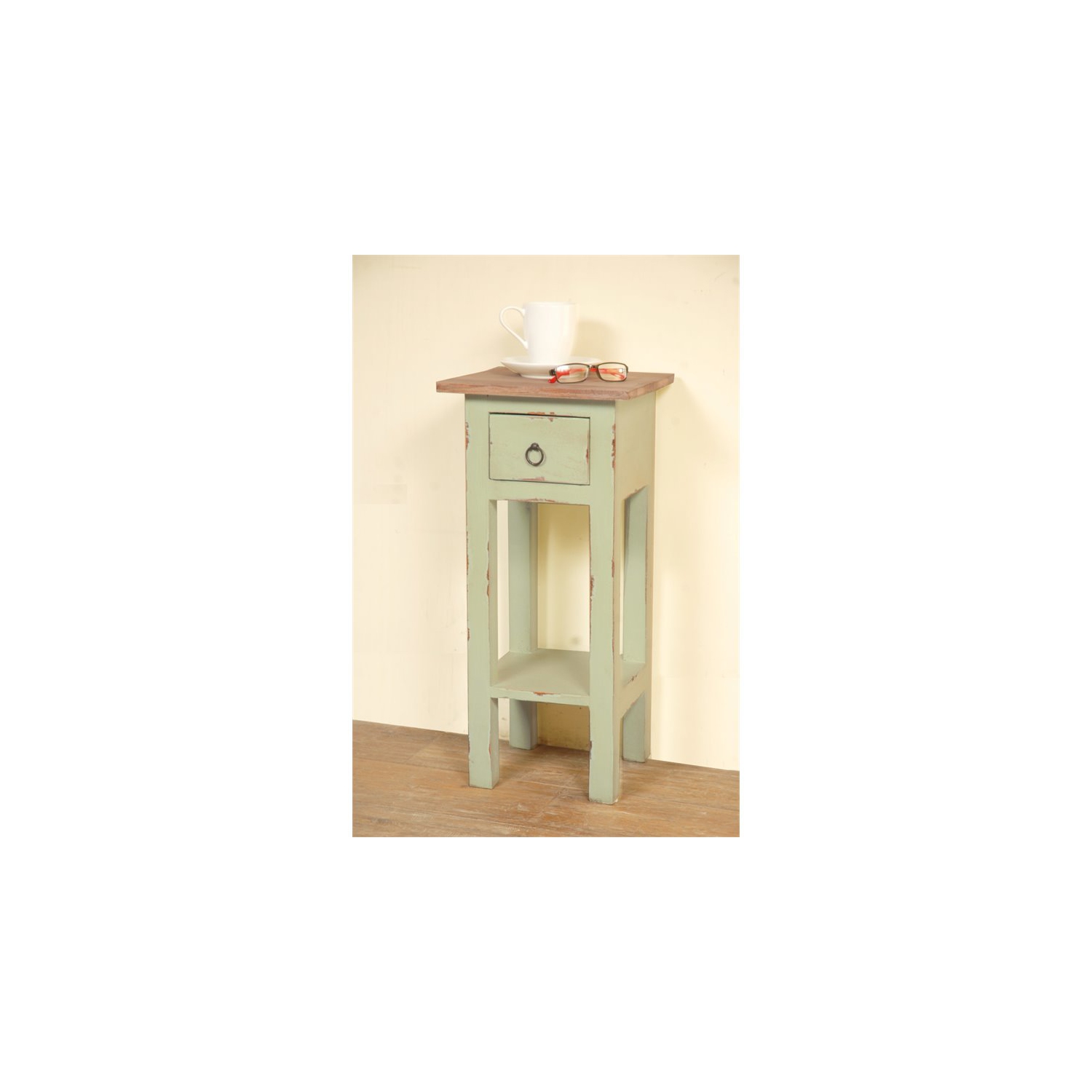Sunset Trading Cottage Narrow Wood Side Table in Bahama Green and Limewash Top