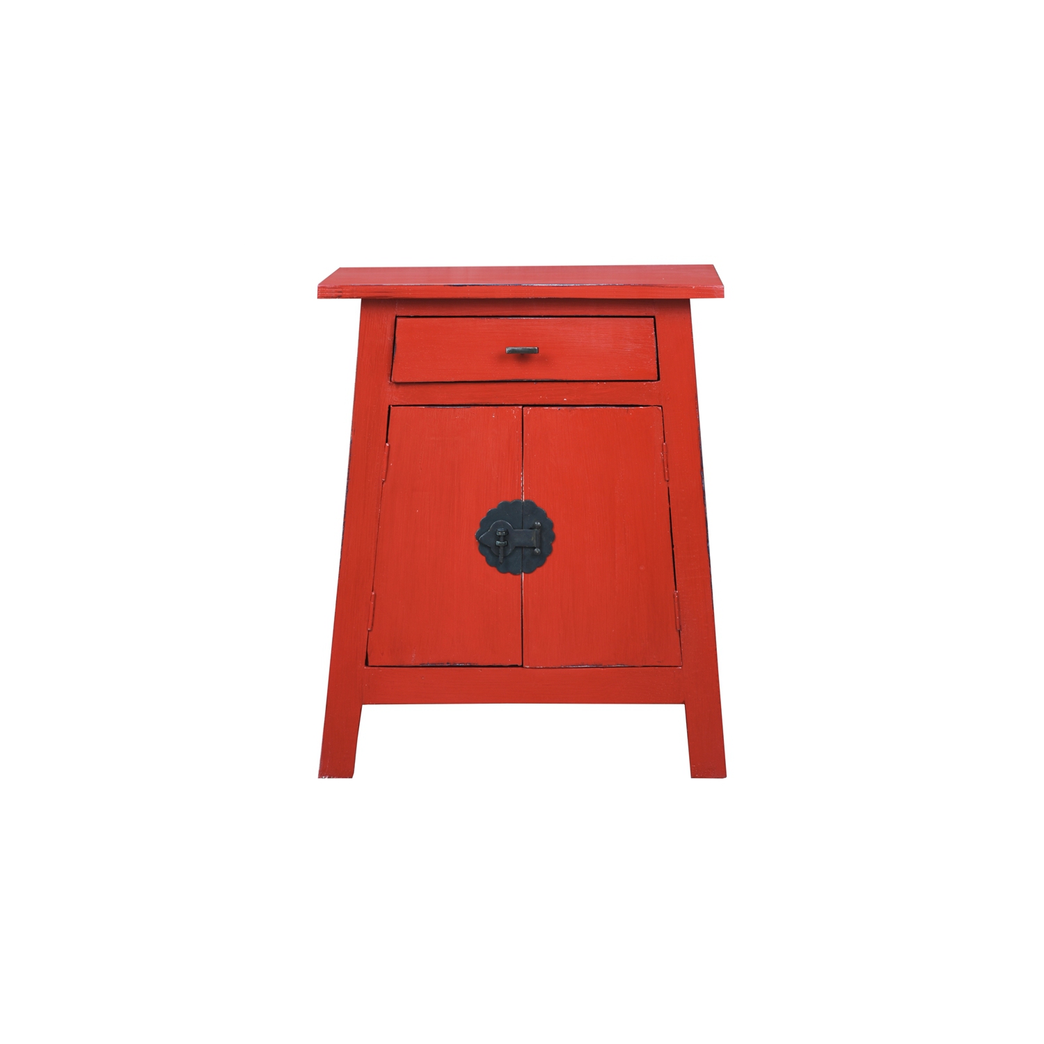 Cottage Solid Wood Zen End Table Nightstand in Distressed Red