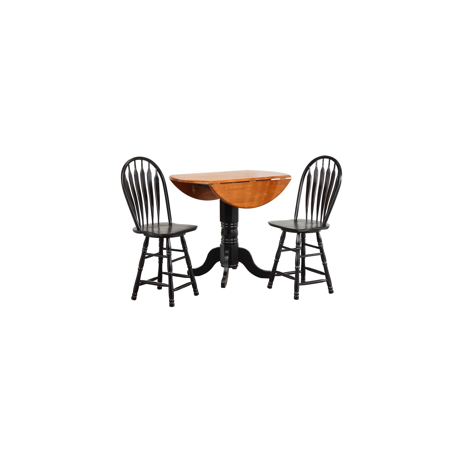 Sunset Trading Black Cherry Selections 3PC 42" Round Wood Pub Table Set in Black