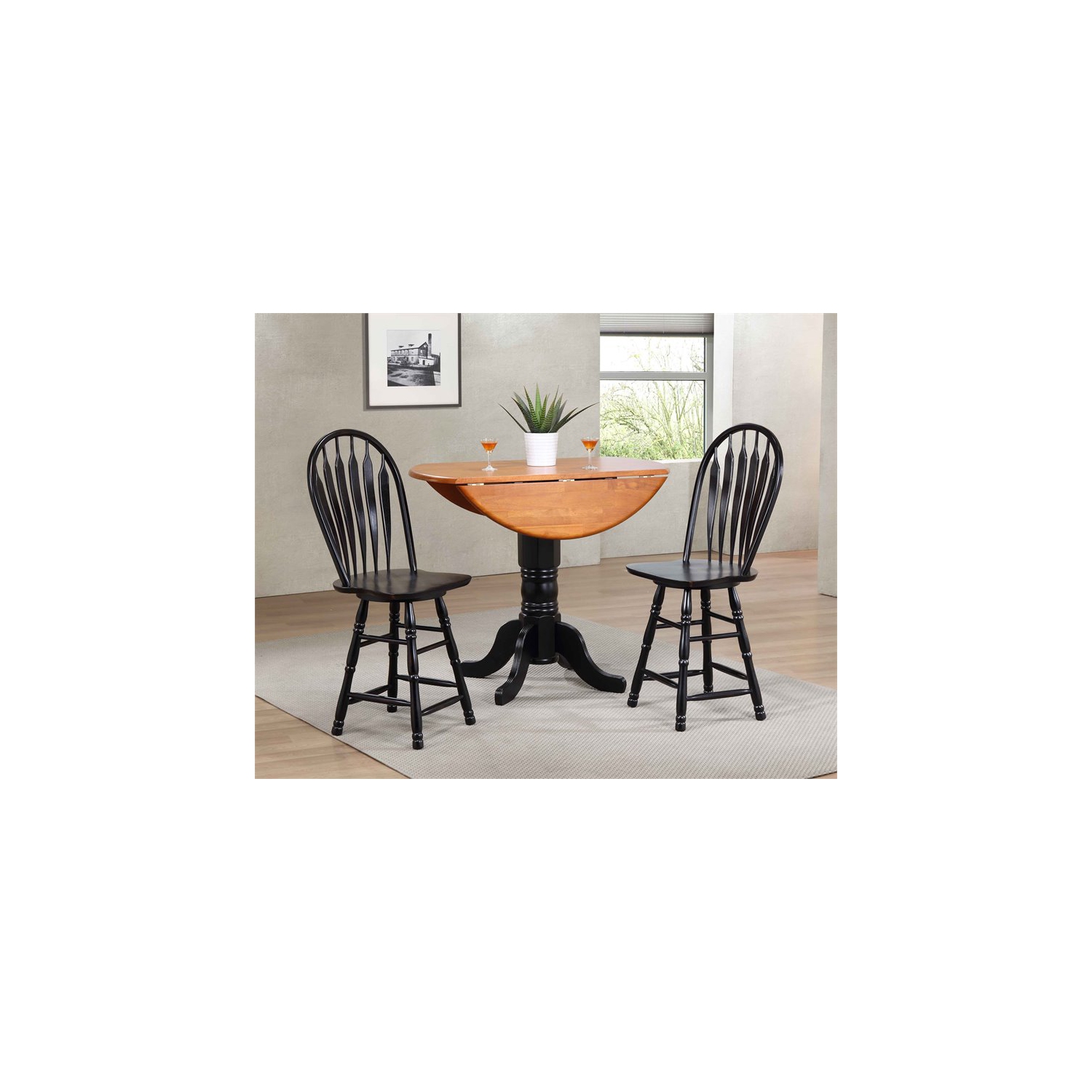Sunset Trading Black Cherry Selections 3PC 42" Round Wood Pub Table Set in Black