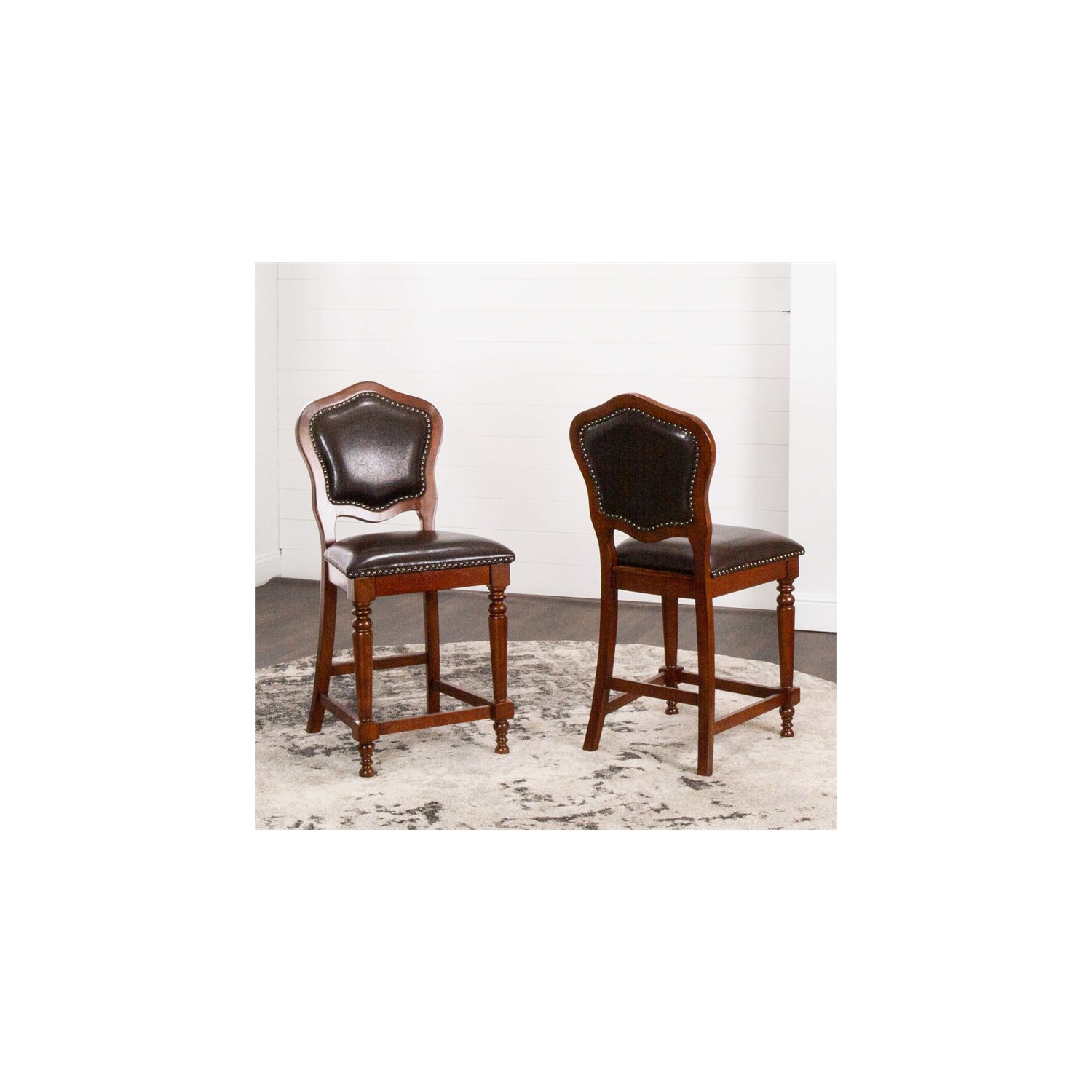 Sunset Trading Bellagio 25" Faux Leather Barstools in Brown Cherry