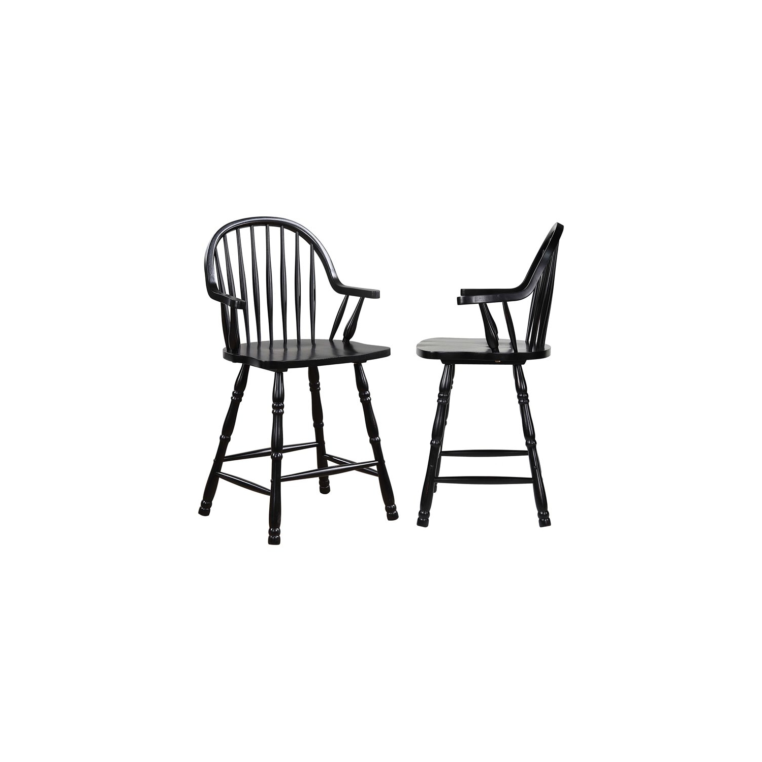 Sunset Trading 24" Windsor Wood Barstools with Arms in Antique Black