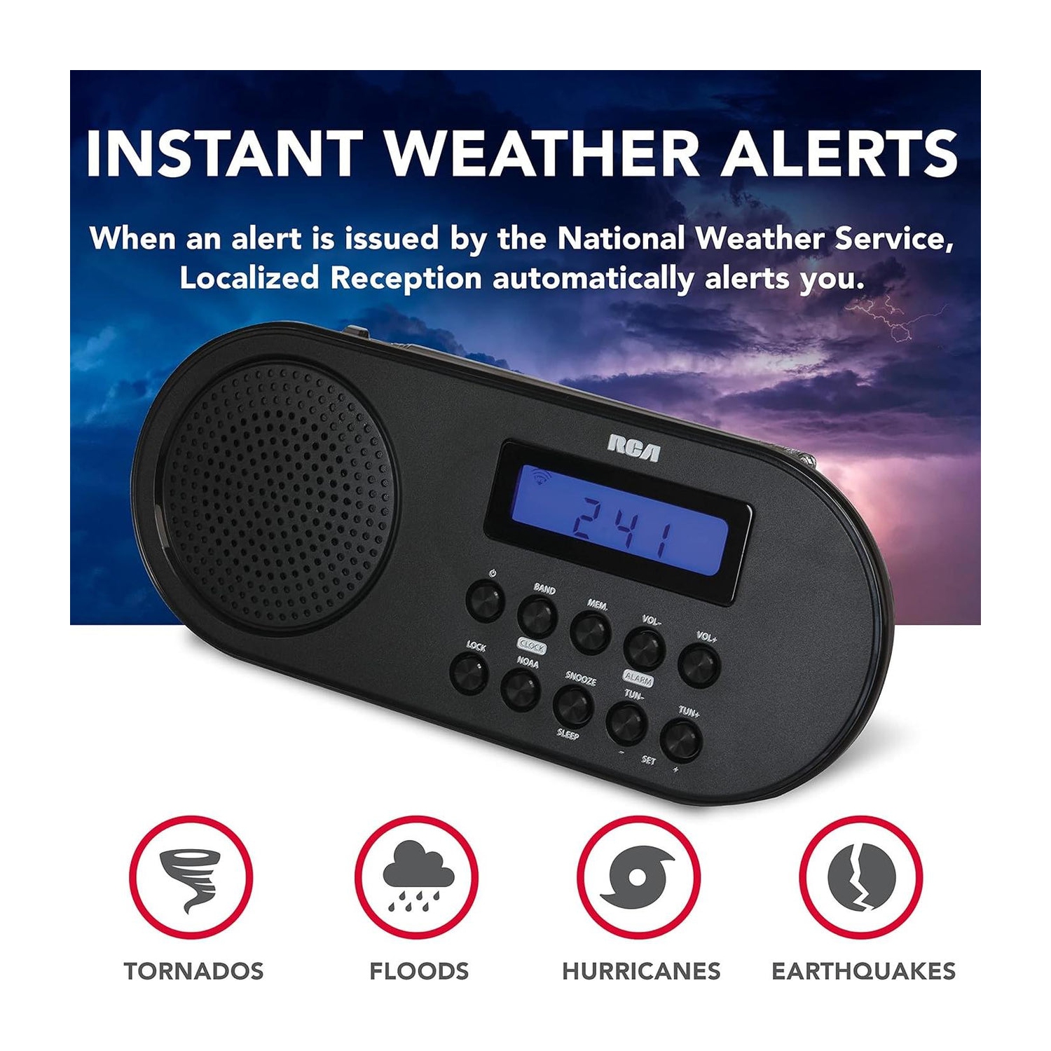 RCA AM/FM Weather Alert Alarm Clock Radio - Black